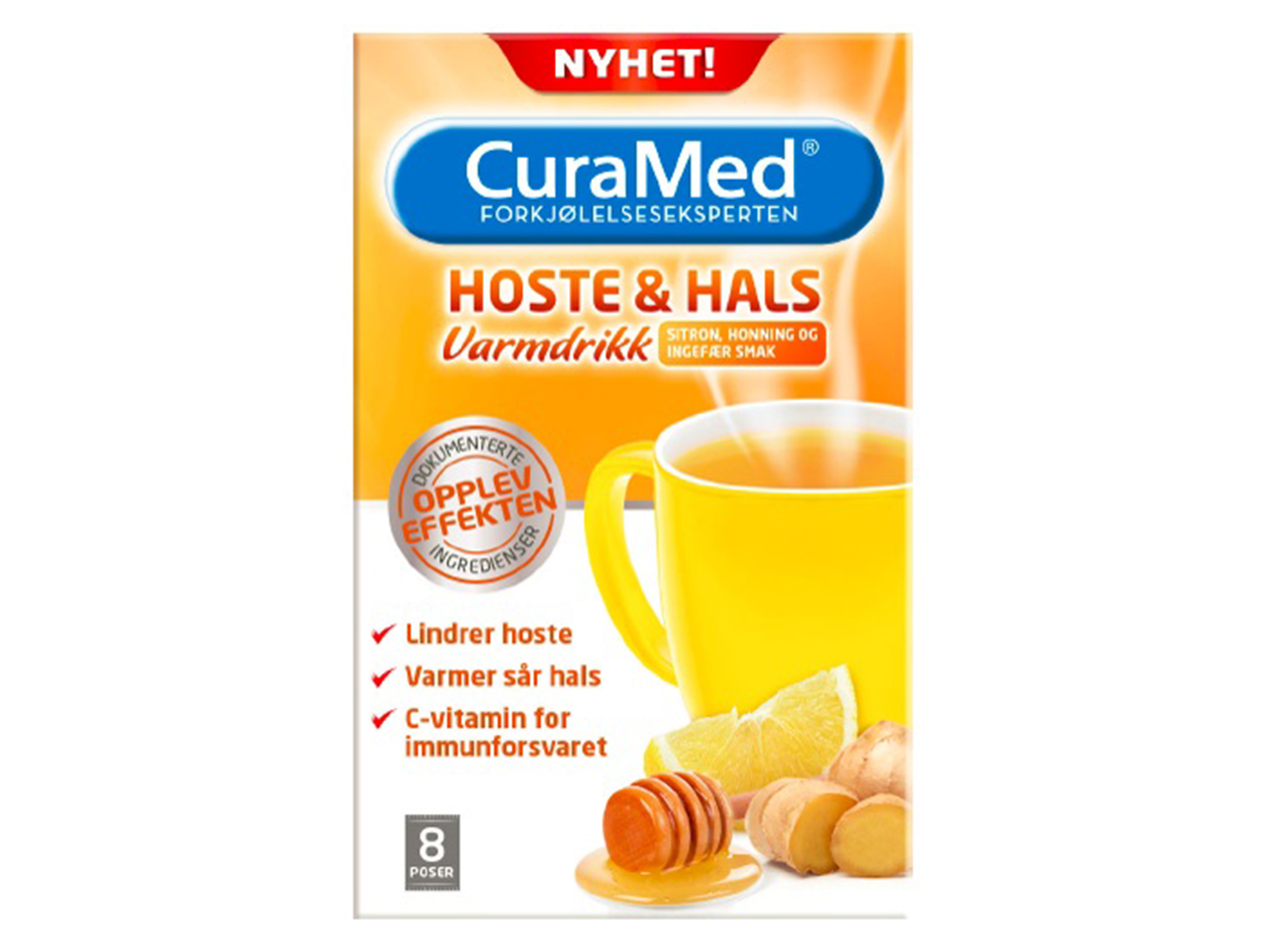 Curamed Hoste & Hals Varmdrikk, 8 stk.