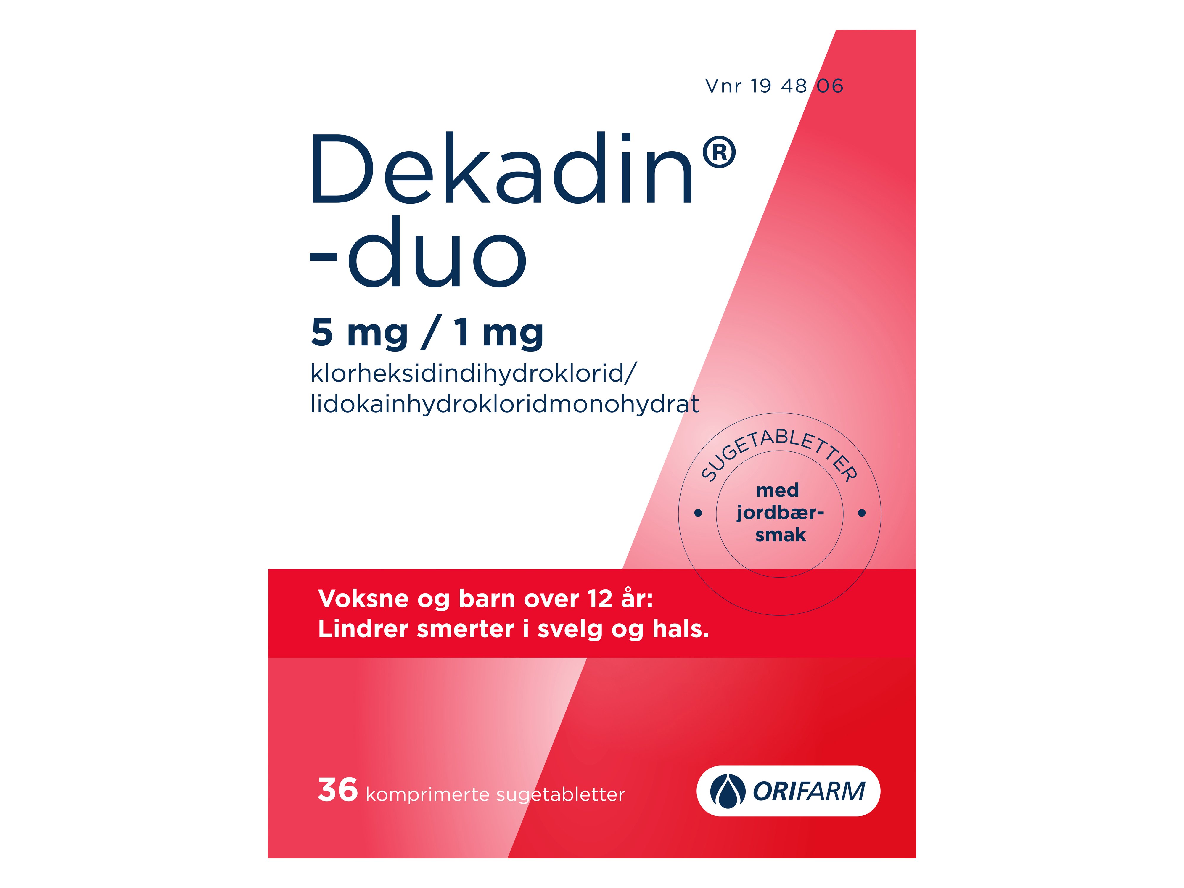 Dekadin-duo Sugetabletter 5mg/1mg jordbær, 36 stk.