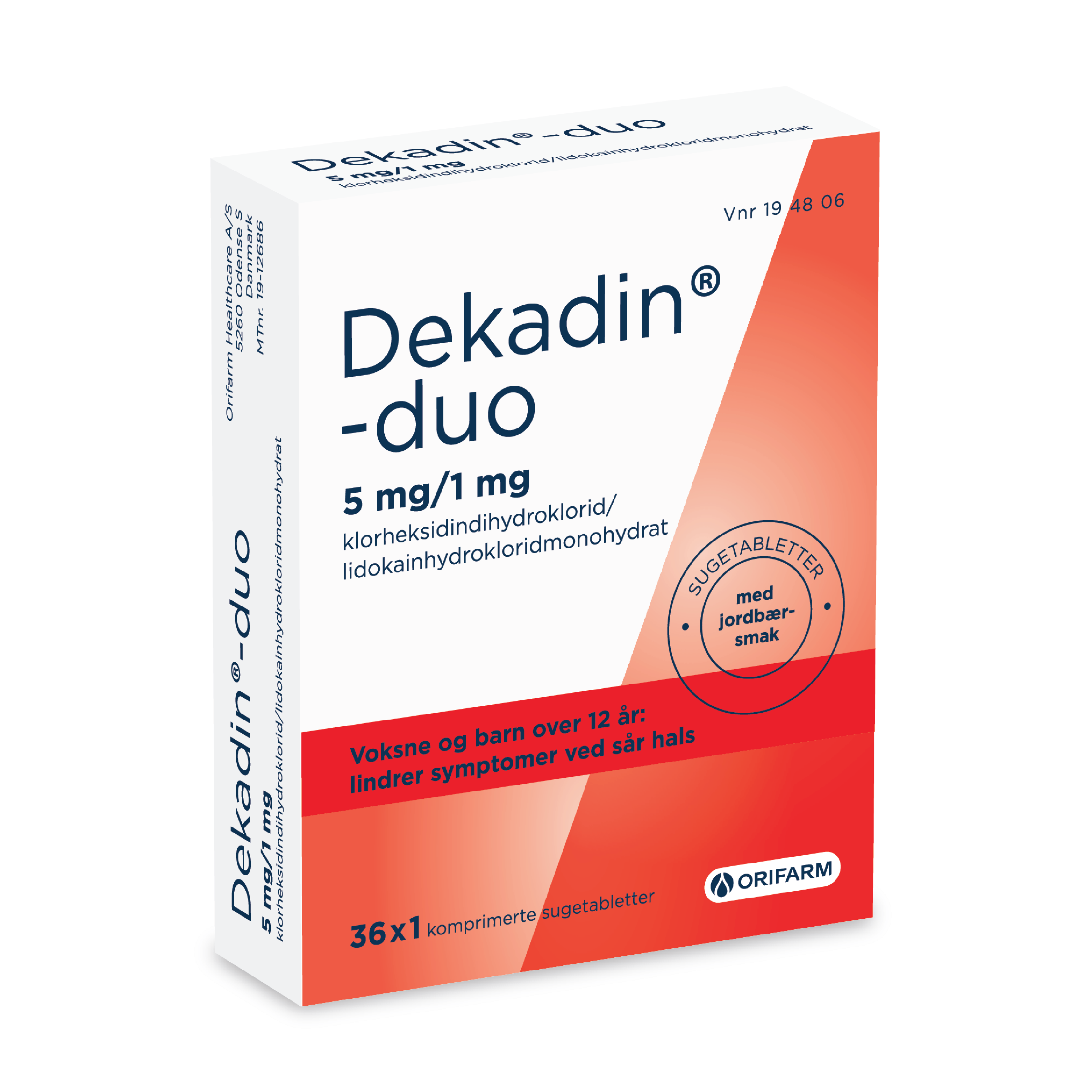 Dekadin-duo Sugetabletter 5mg/1mg jordbær, 36 stk.