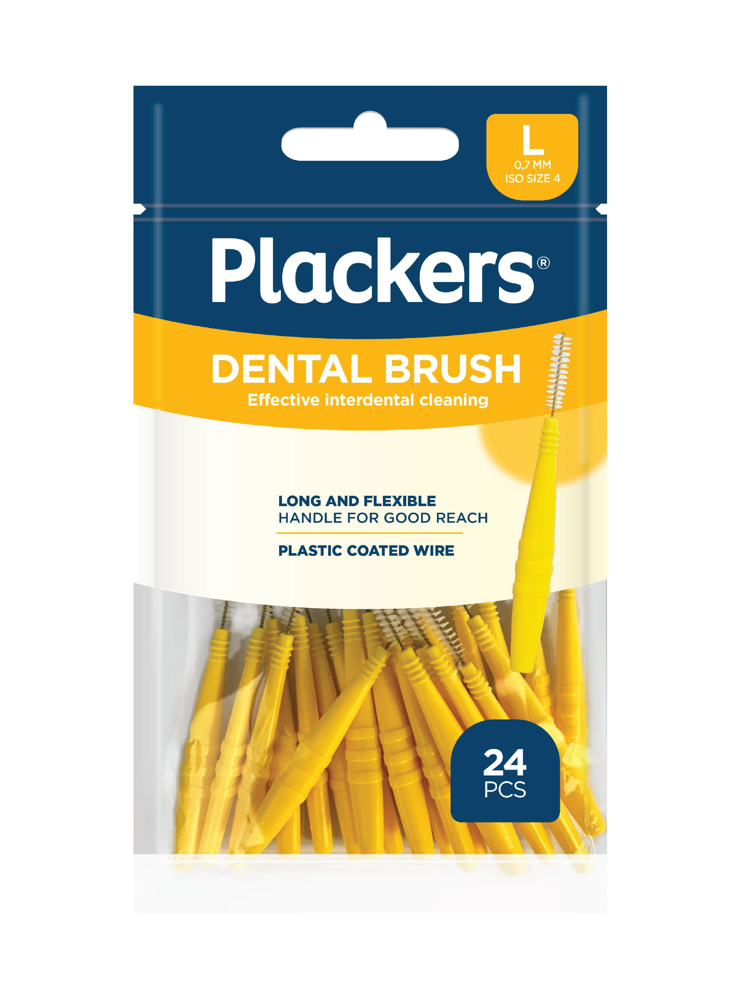 Plackers Dental Brush Gul Mellomromsbørste 0,7 mm L, 24 stk.