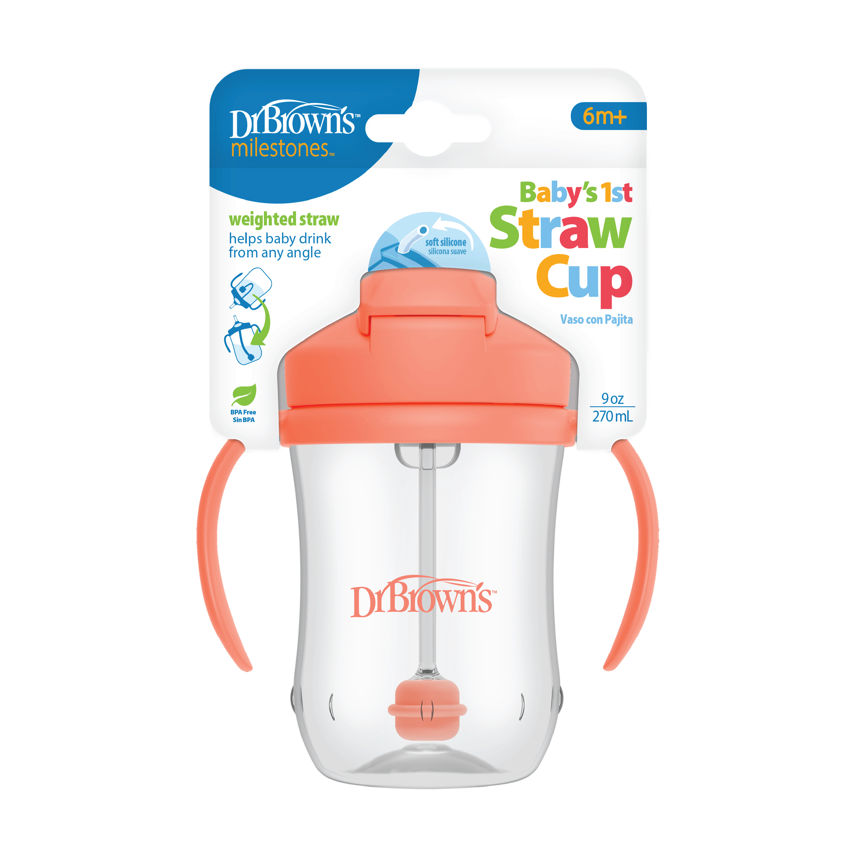 Dr. Brown's Baby`s First Straw Cup, Korall, 270 ml