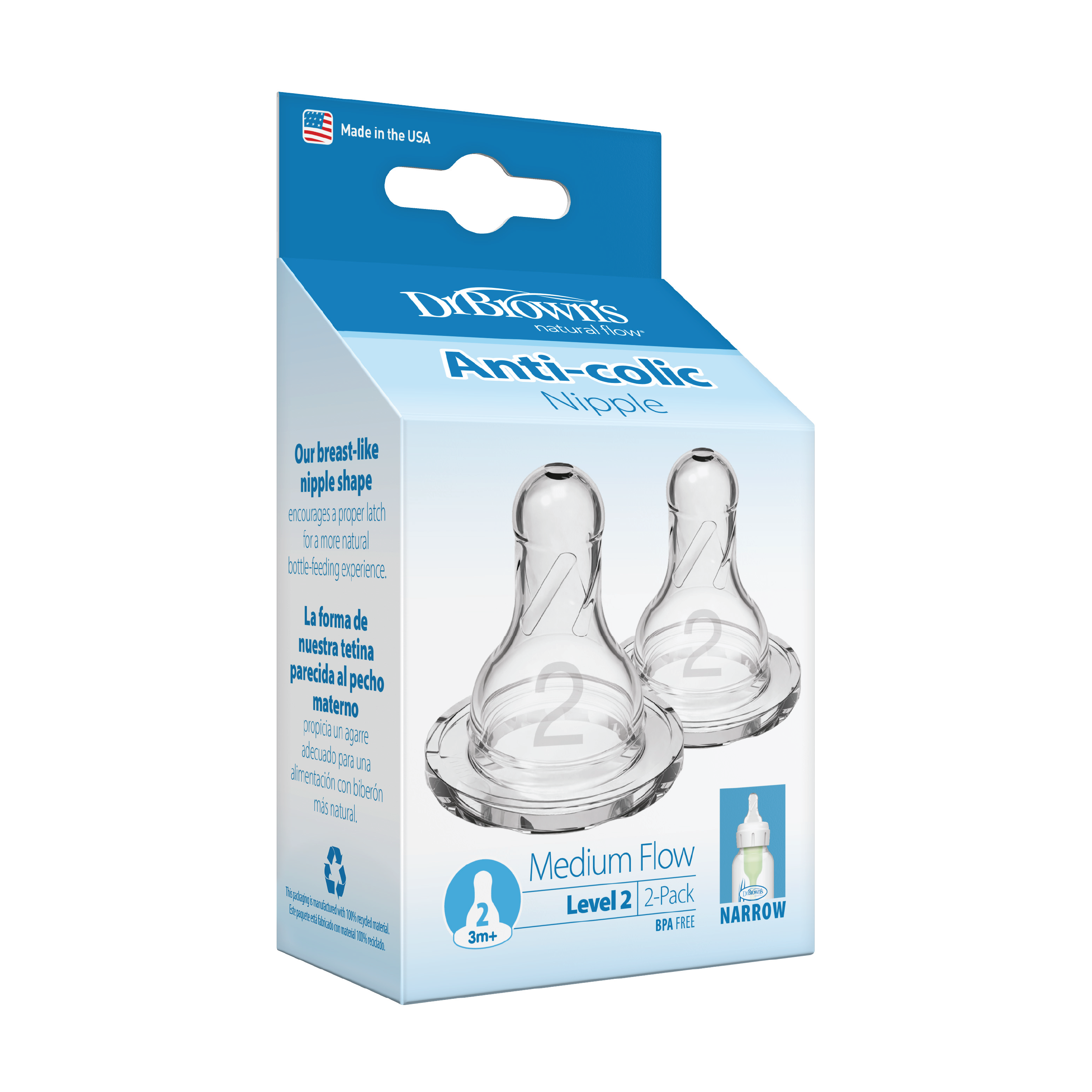 Dr. Brown's Flaskesmokk Narrow, Str. 2, 3 mnd+, 2 stk.