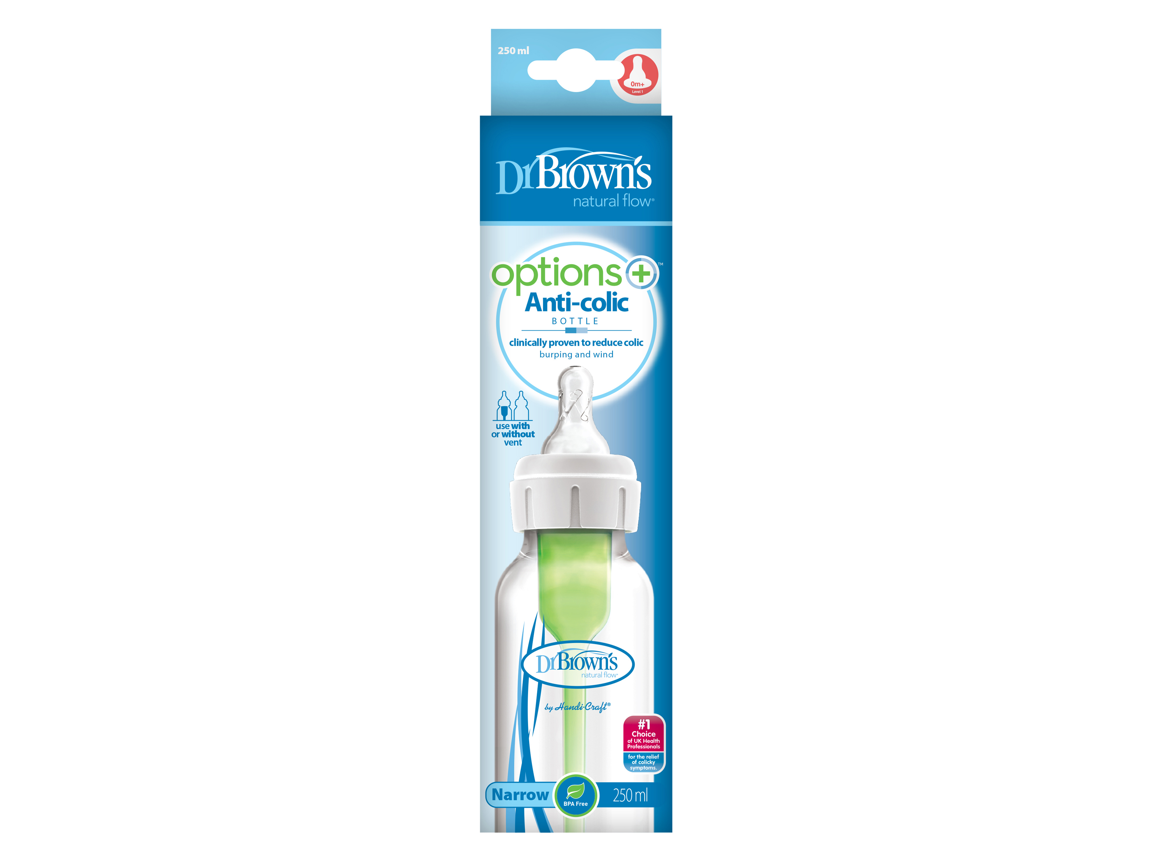 Dr. Brown's Options+ Anti-Colic Narrow Tåteflaske, 250 ml