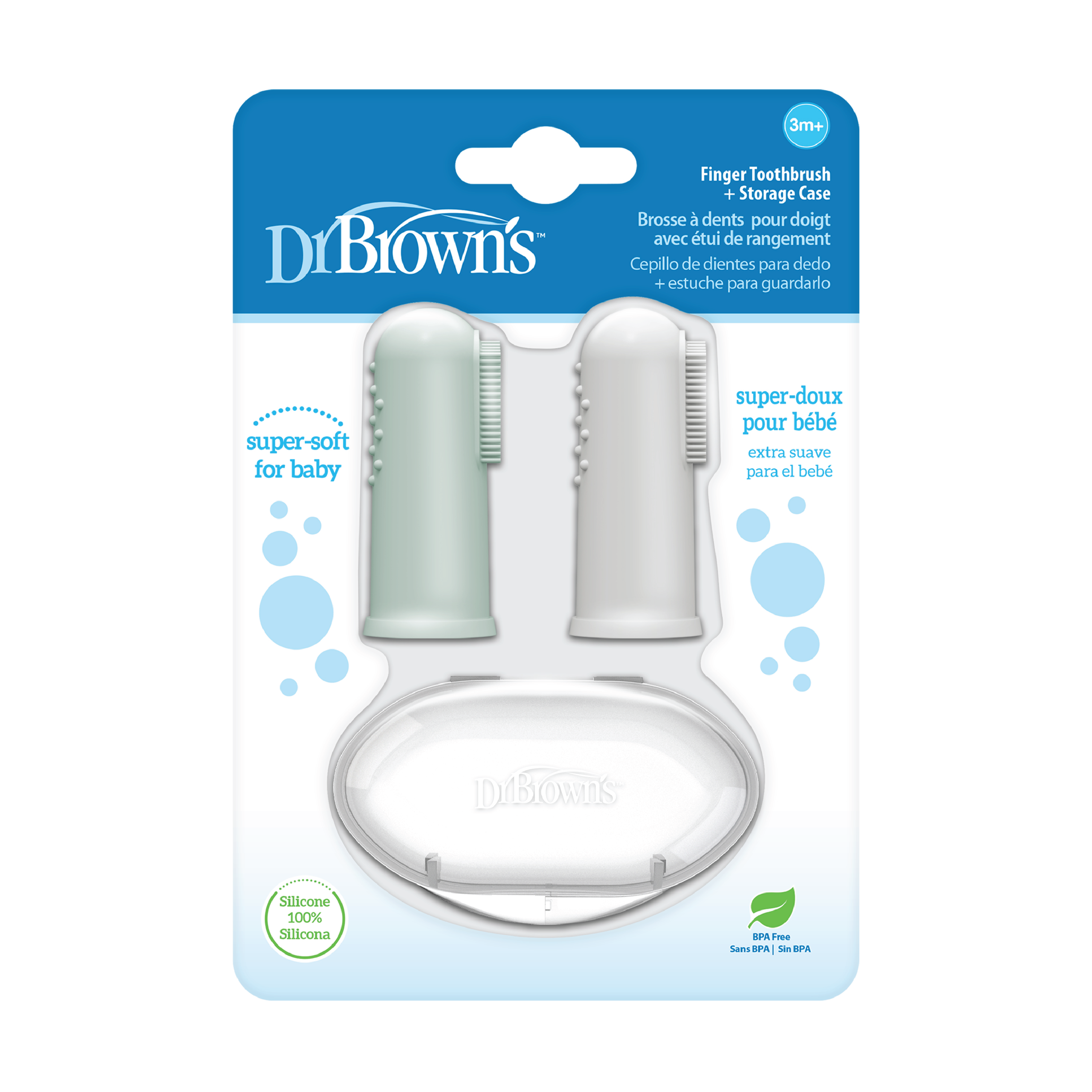 Dr. Brown's Silicone Finger Toothbrush, Grå/lysegrønn, 2 stk.