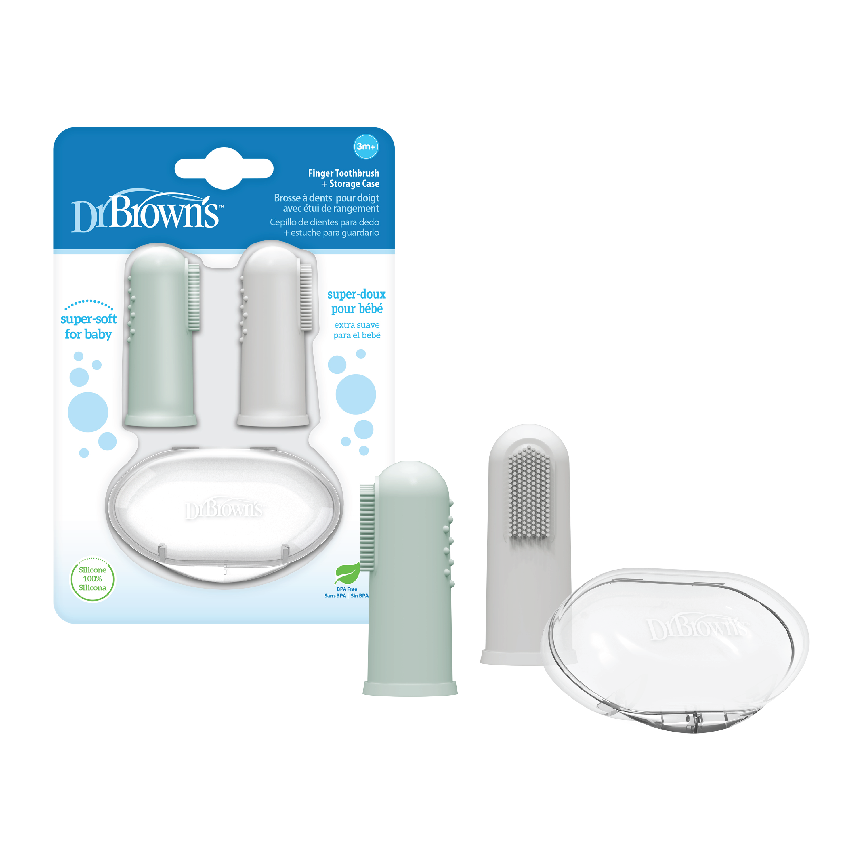 Dr. Brown's Silicone Finger Toothbrush, Grå/lysegrønn, 2 stk.