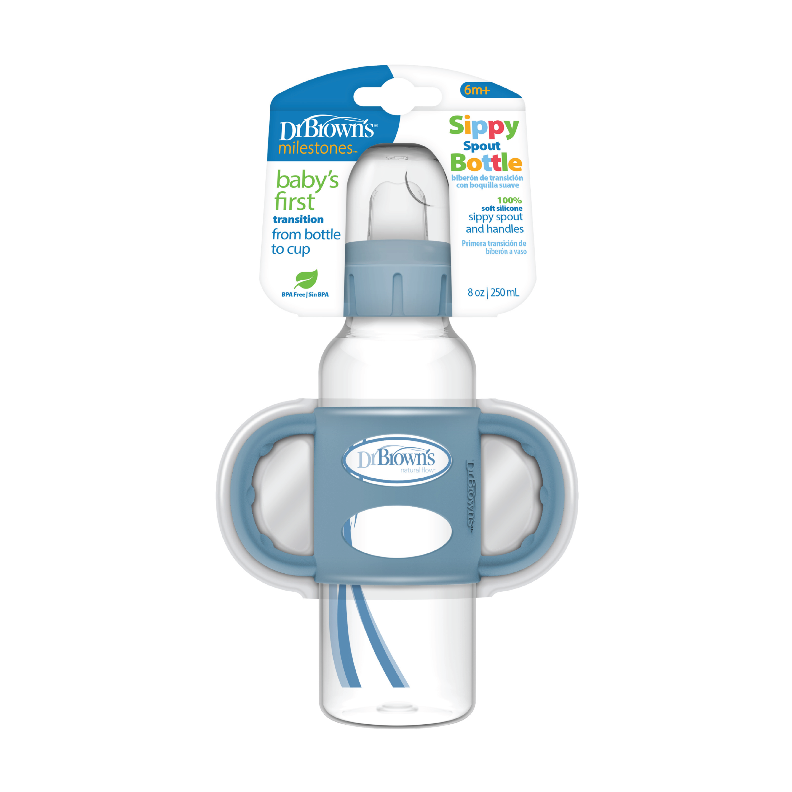 Dr. Brown's Sippy Spout Standard Flaske m/håndtak, Blå, 250 ml