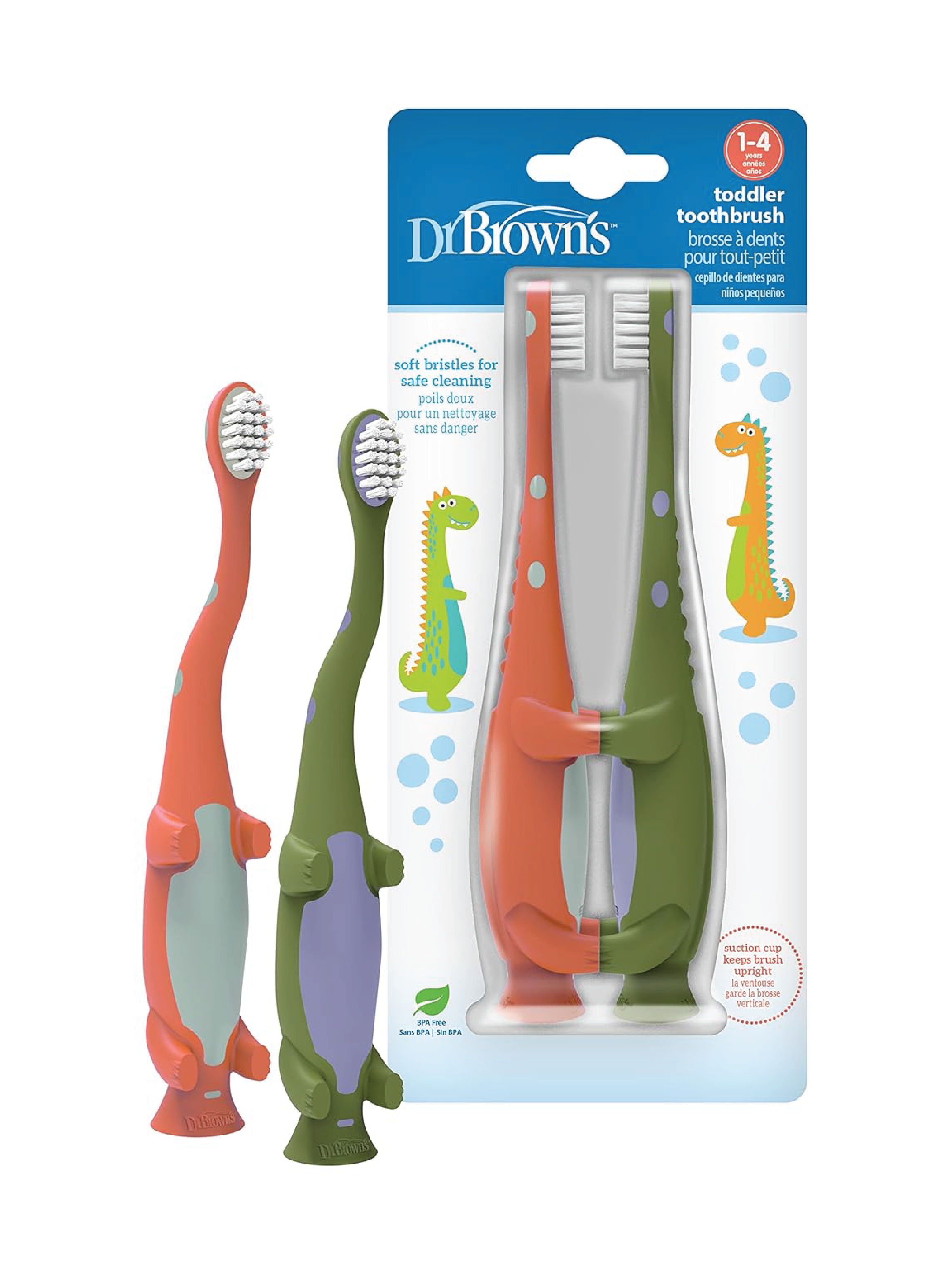 Dr. Brown's Tannbørste Dinosaurer, 1-4 år, 2 stk.