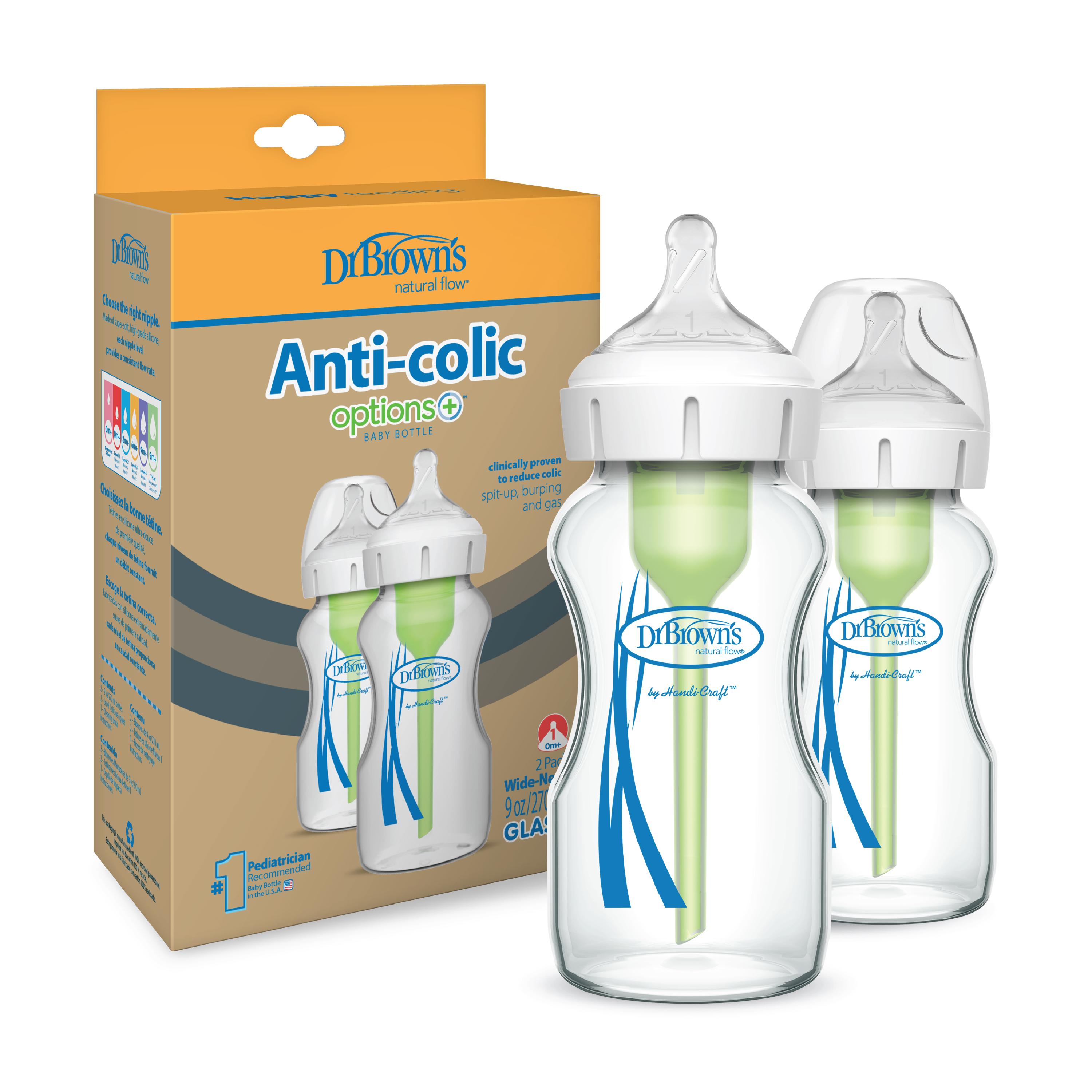 Antikolikk Wideneck Tåteflaske Glass, 2 x 270 ml