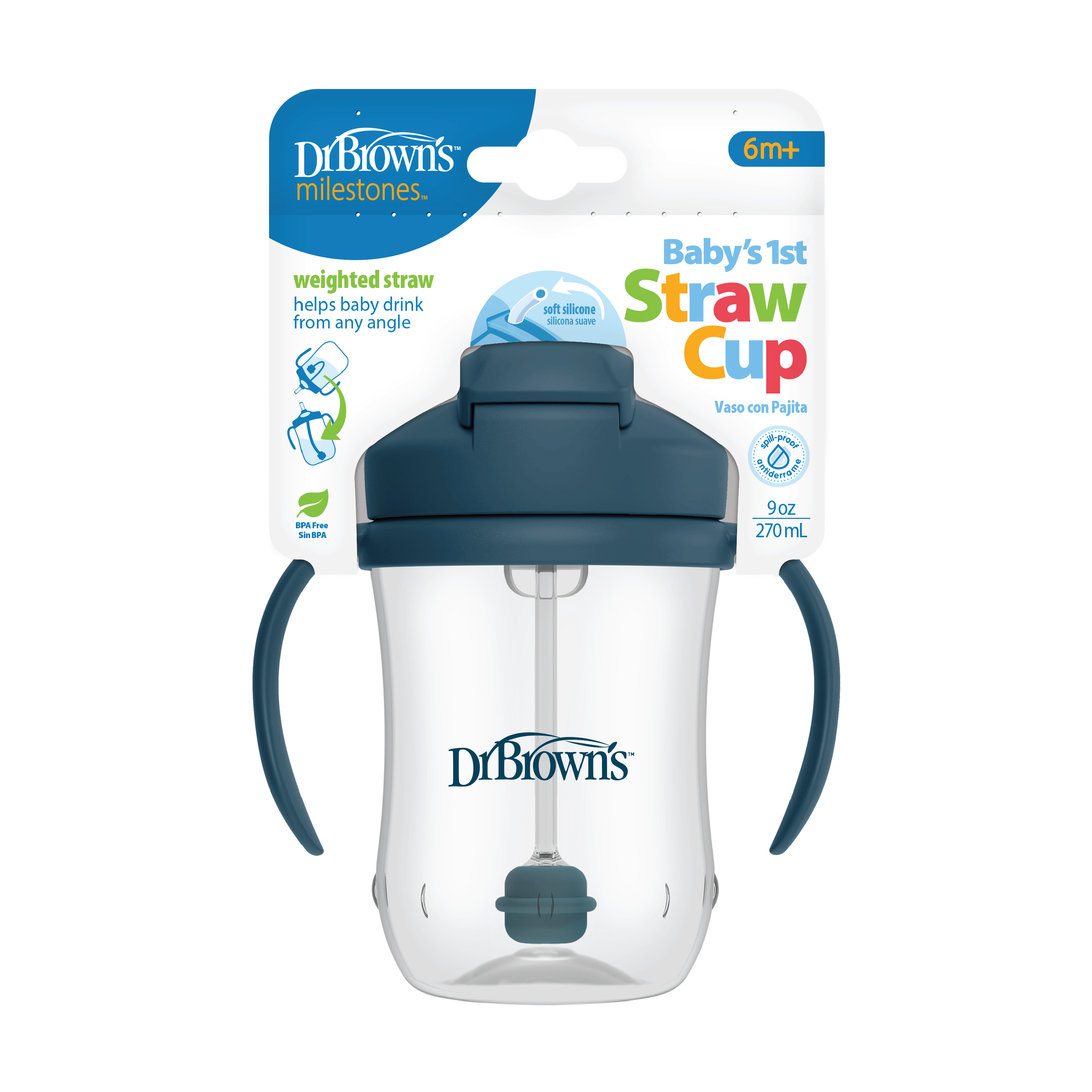 Dr. Brown's Baby`s First Straw Cup, Blå, 270 ml