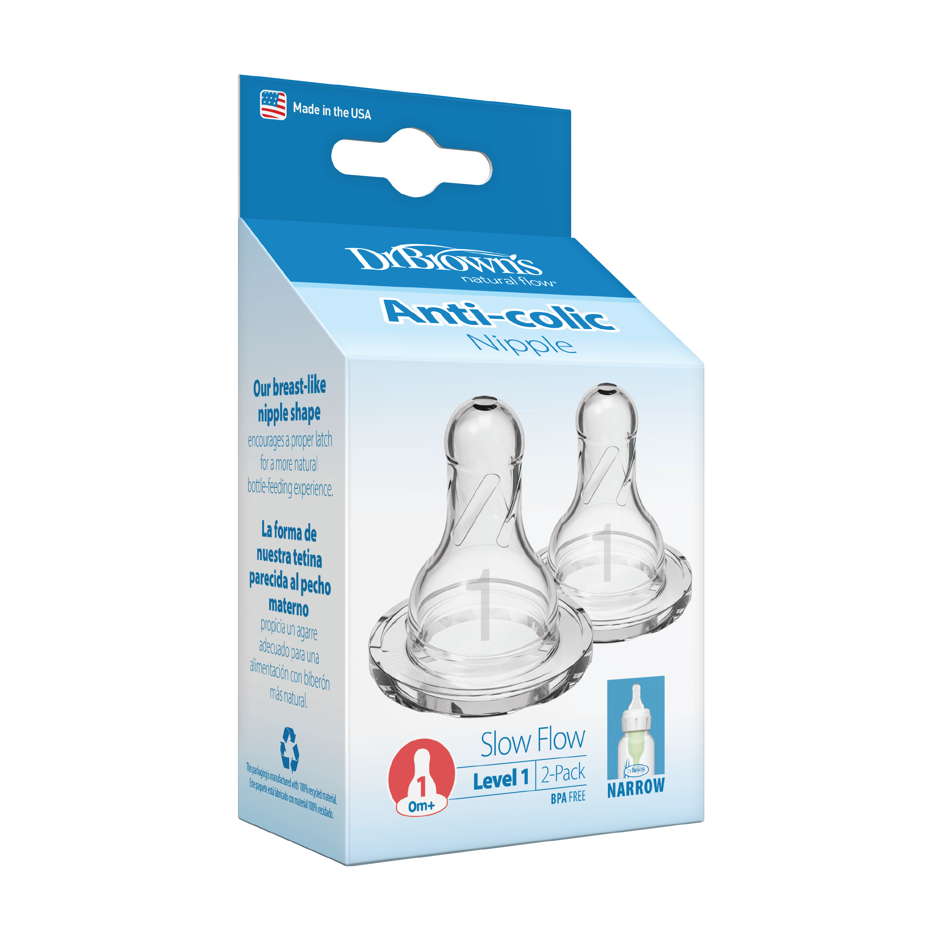 Dr. Brown's Flaskesmokk Narrow, Str. 1, 0 mnd+, 2 stk.