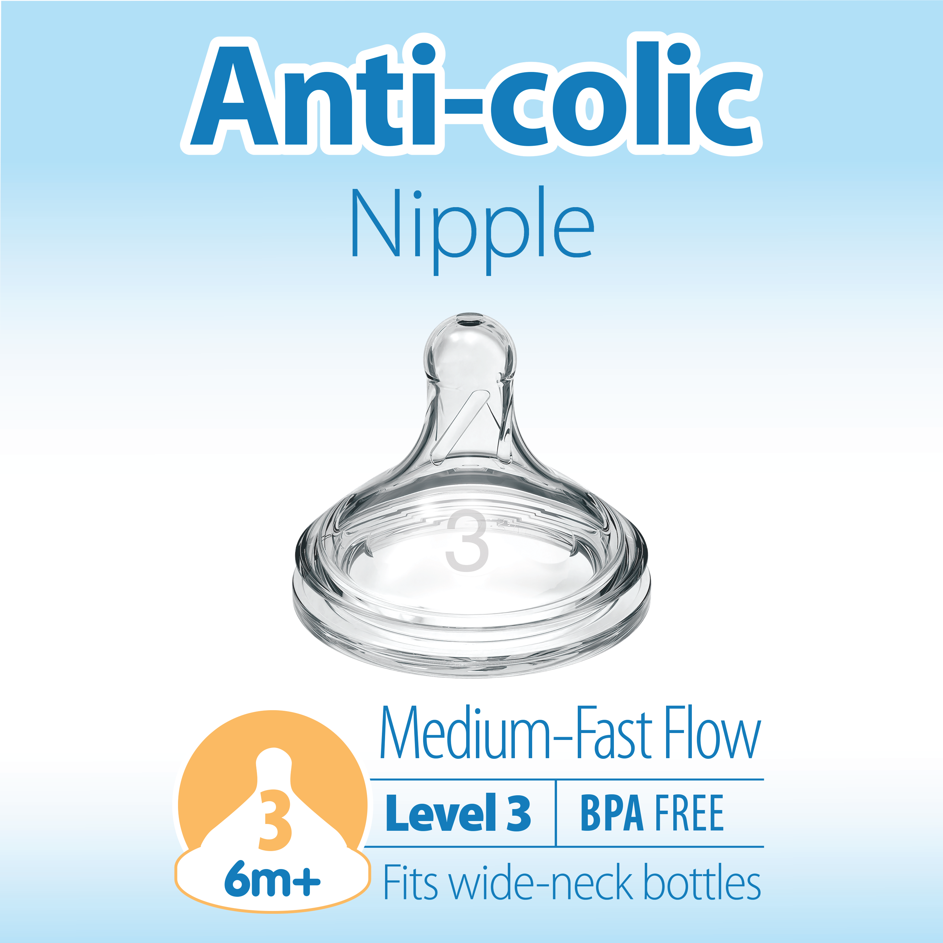 Dr. Brown's Options+ Flaskesmokk Wide-Neck, Str. 3, 6-9 mnd, 2 stk.