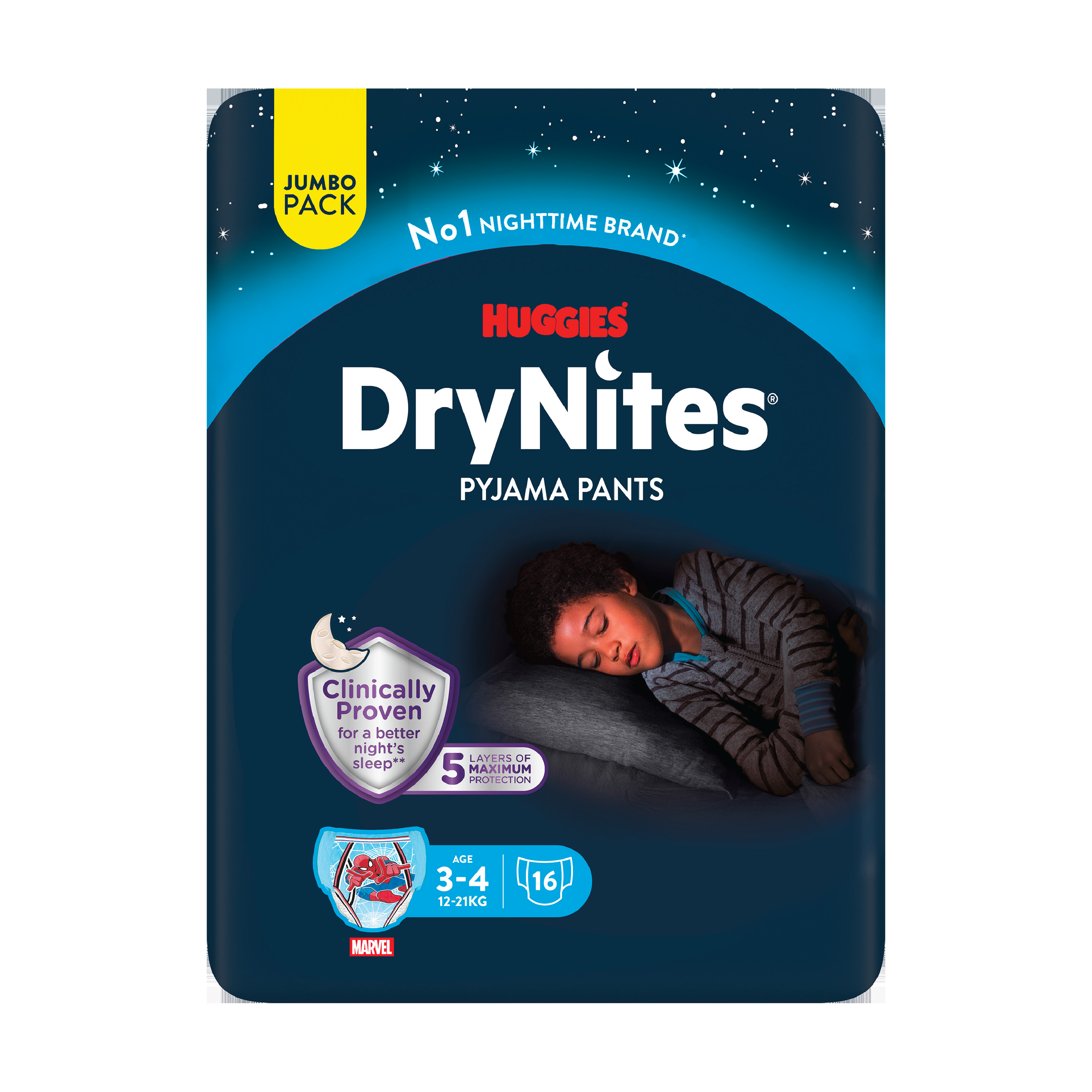 DryNites Bleie gutt 3-4 år, 12-21 kg, 16 stk.