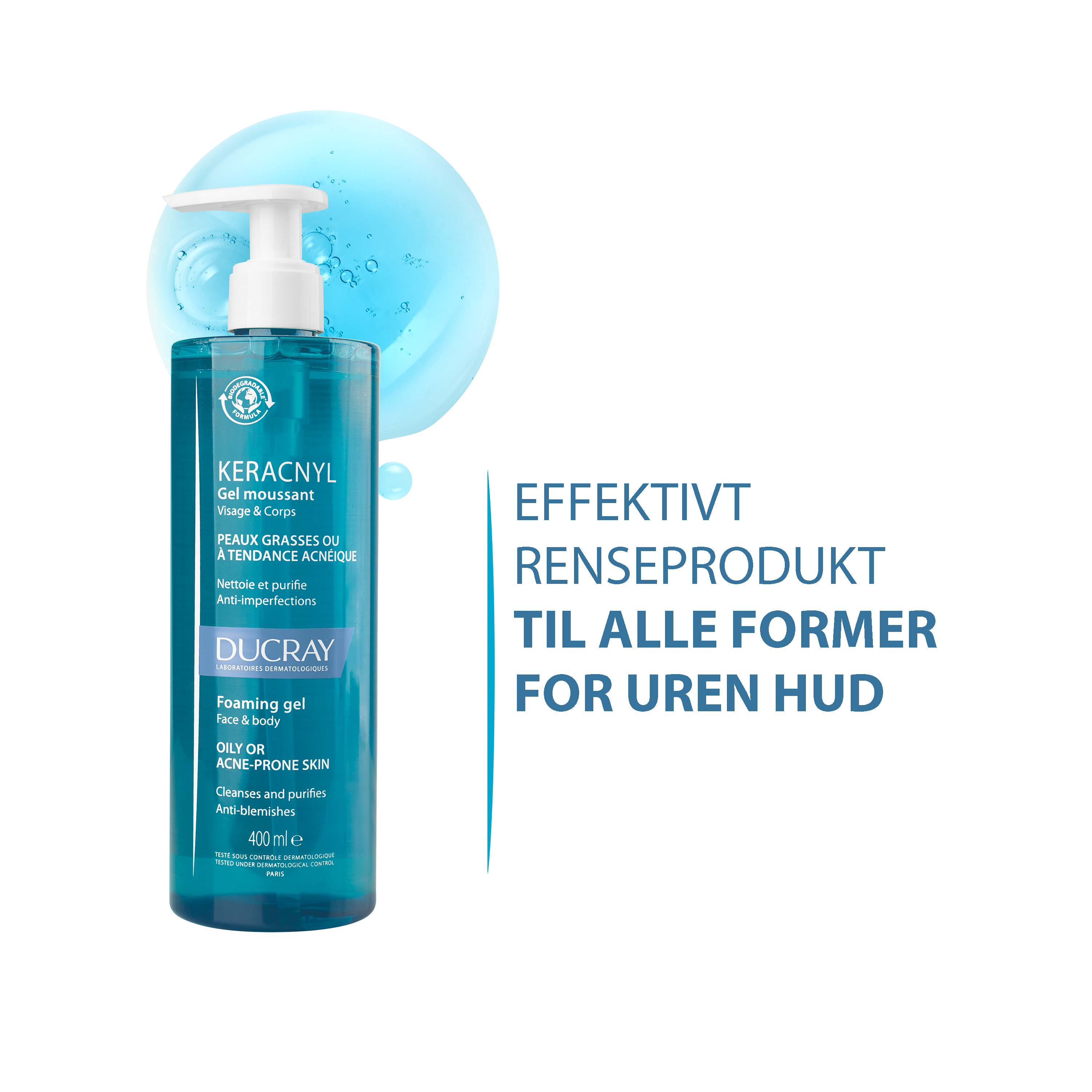 Ducray Keracnyl Foaming Gel, 400 ml - Ansiktsrens - Farmasiet.no