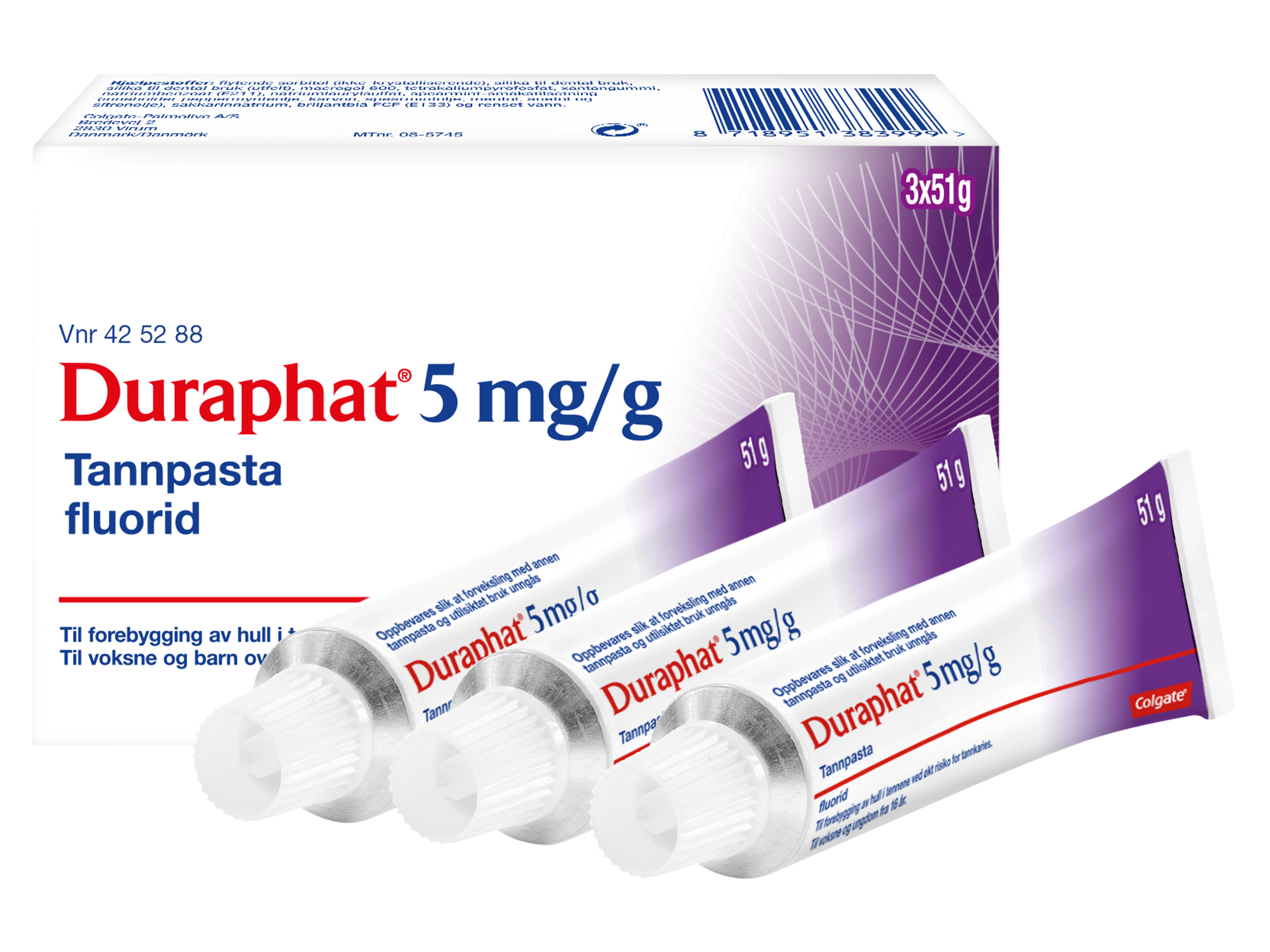 Duraphat Reseptfri fluortannpasta 5 mg/g, 3 x 51 g.