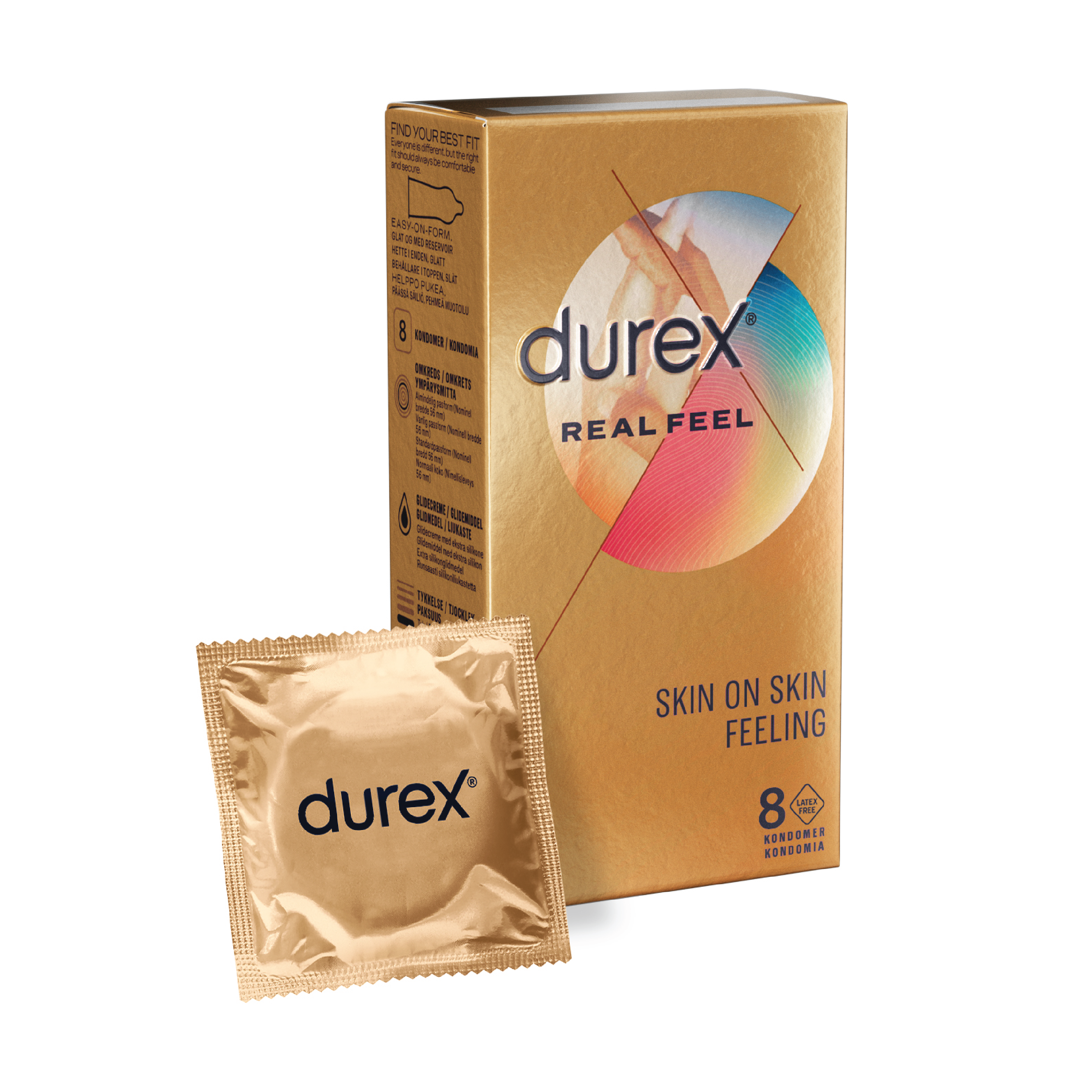 Durex real feel kondom, 8 stk