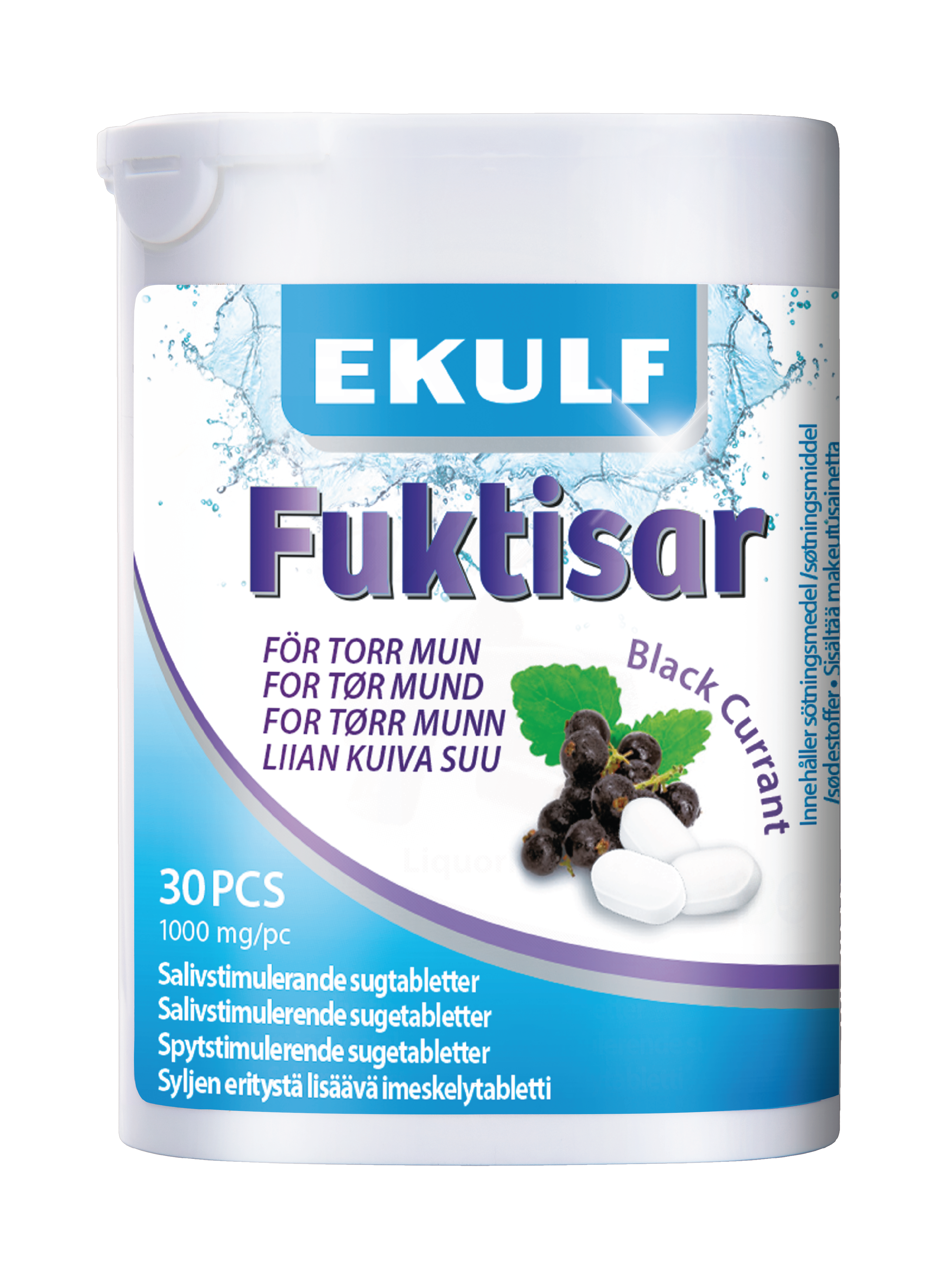 Ekulf Fuktisar Sugetabletter mot munntørrhet, Solbærsmak, 30 stk.