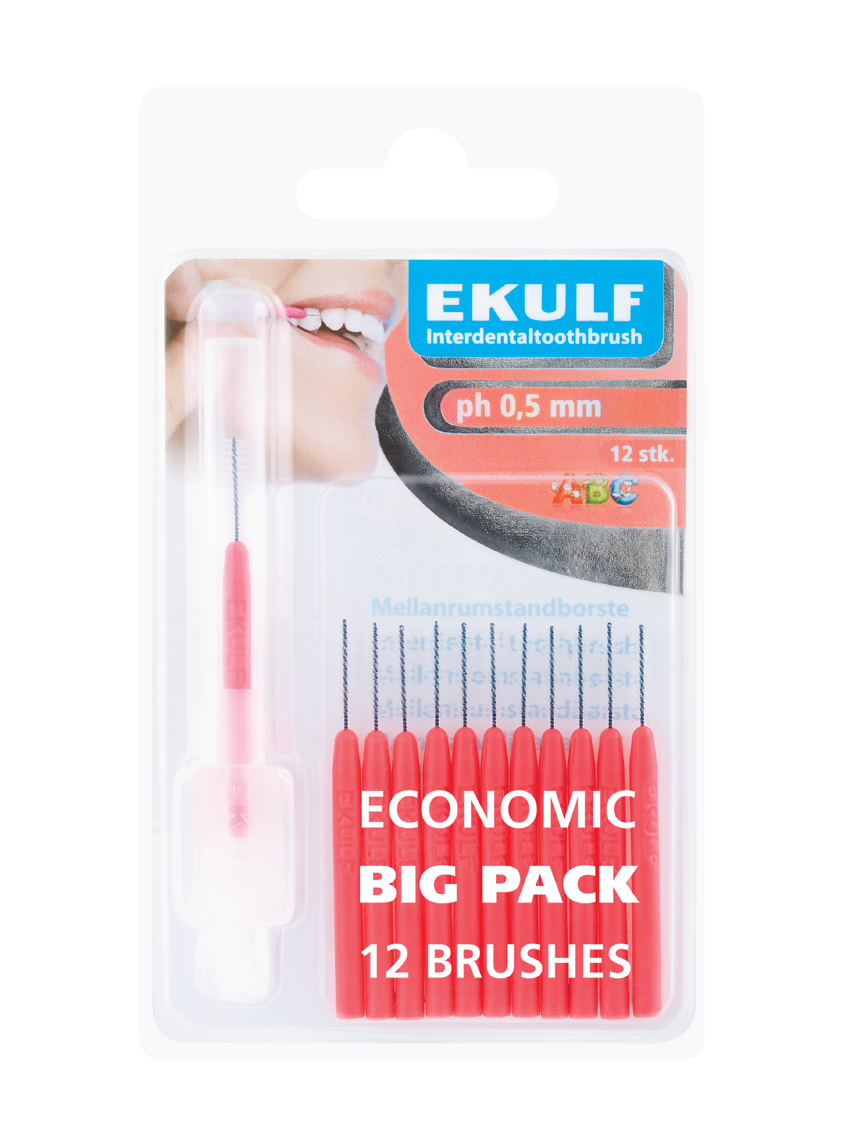 Ekulf Mellomrombørste PH-050 rød, 12 stk