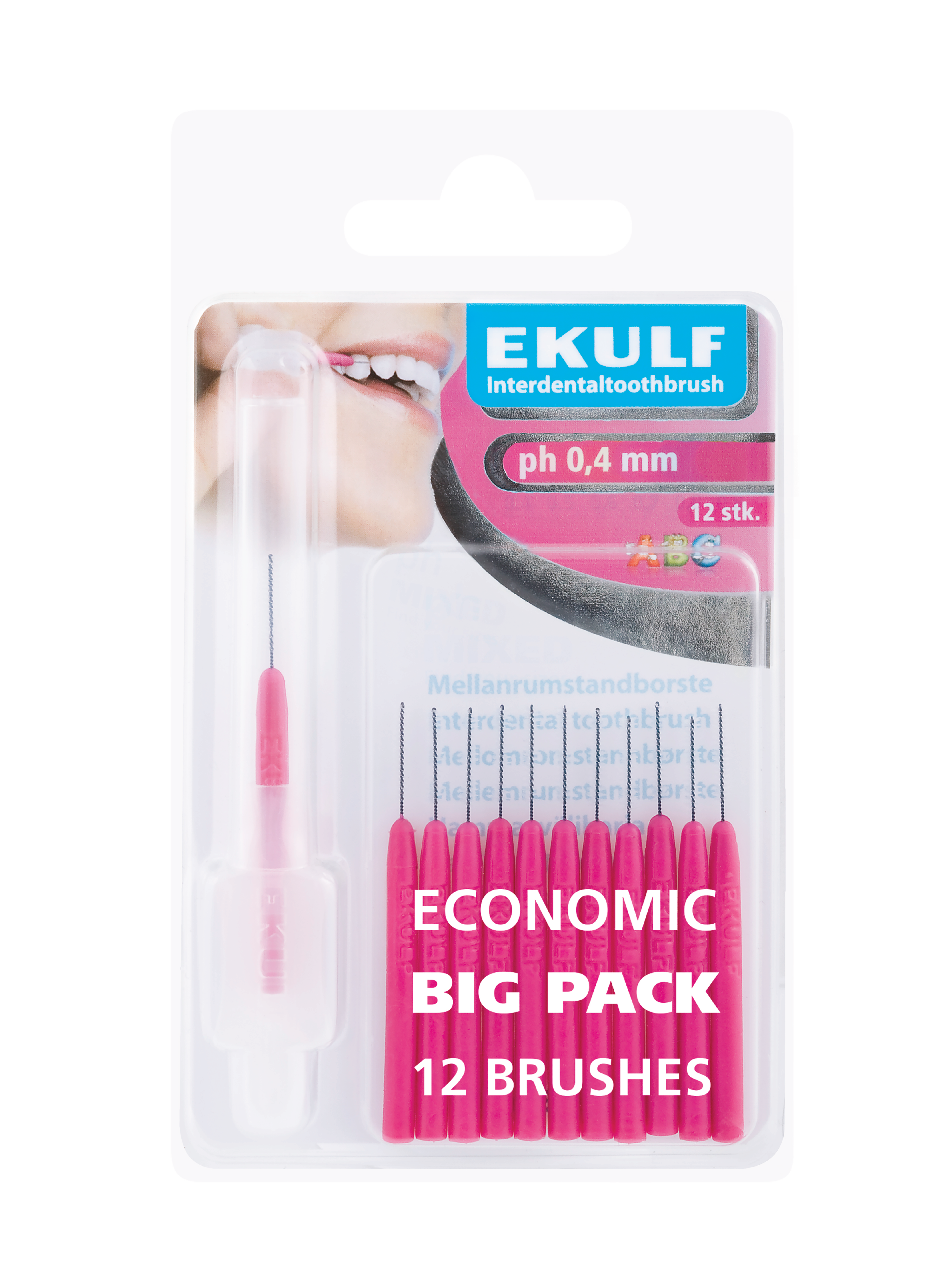 Ekulf pH Mellomromsbørste, Rosa, 0,4 mm, 12 stk.