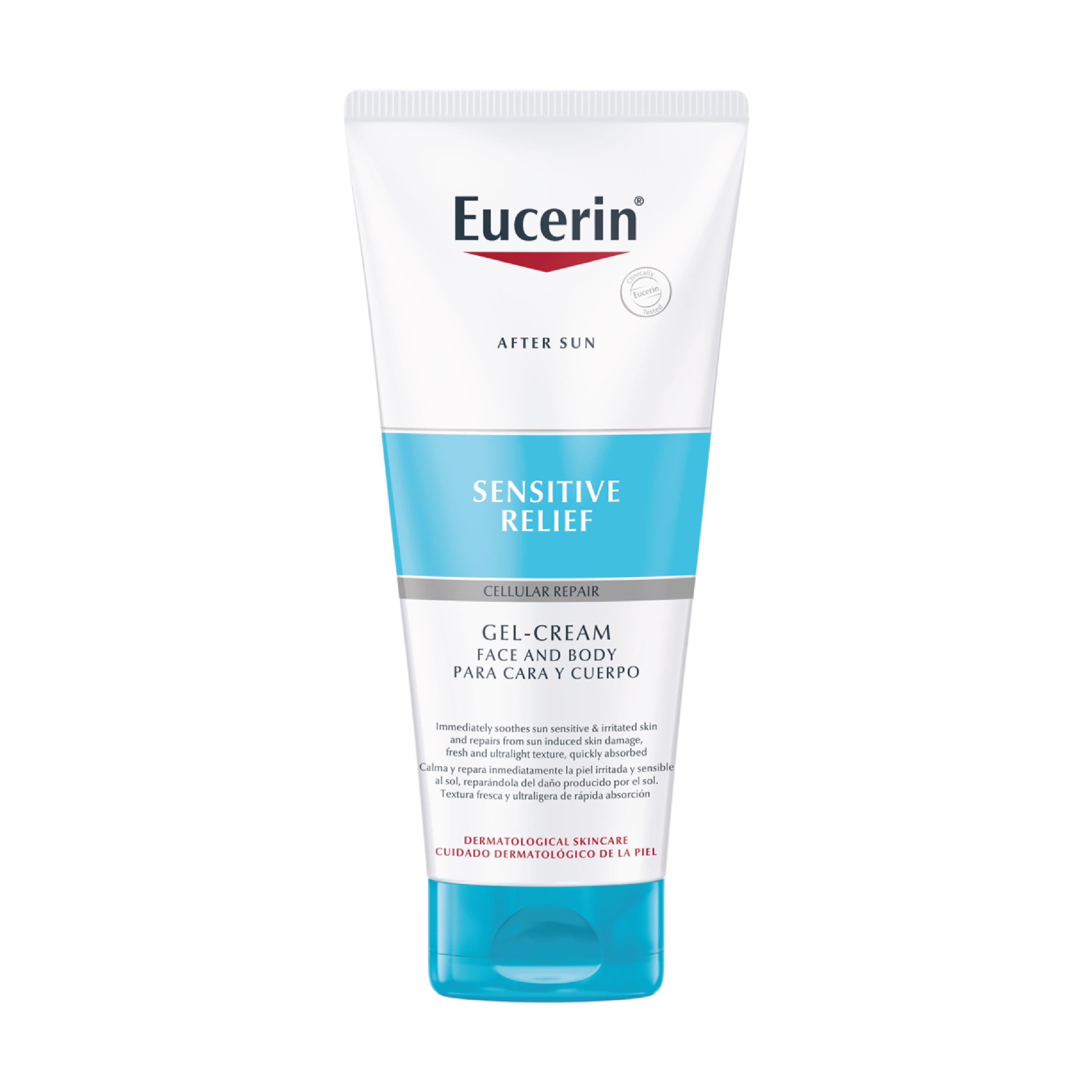 Eucerin After Sun Sensitive Relief 200 ml Licochalcone A Glycyrrhetinic Acid gelkrem kjølende beroligende rødhet ikke fet klissete alle hudtyper stram hud 259 kr Farmasiet