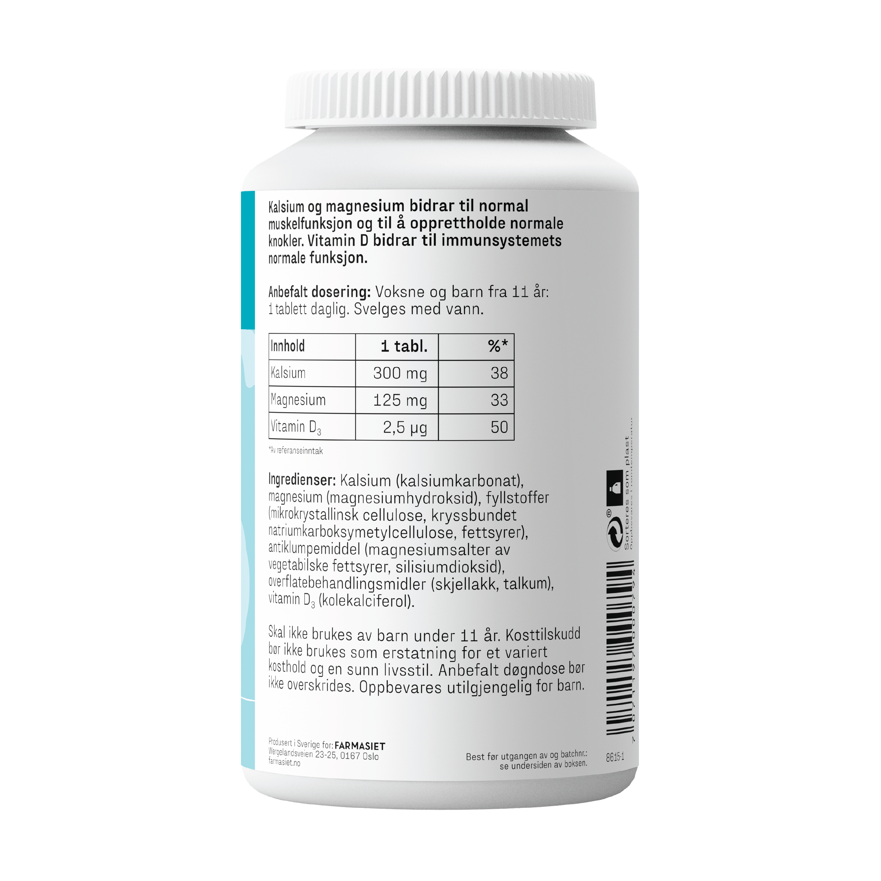 Faktisk Kalsium + Magnesium + Vitamin D3 tabletter, 90 stk.