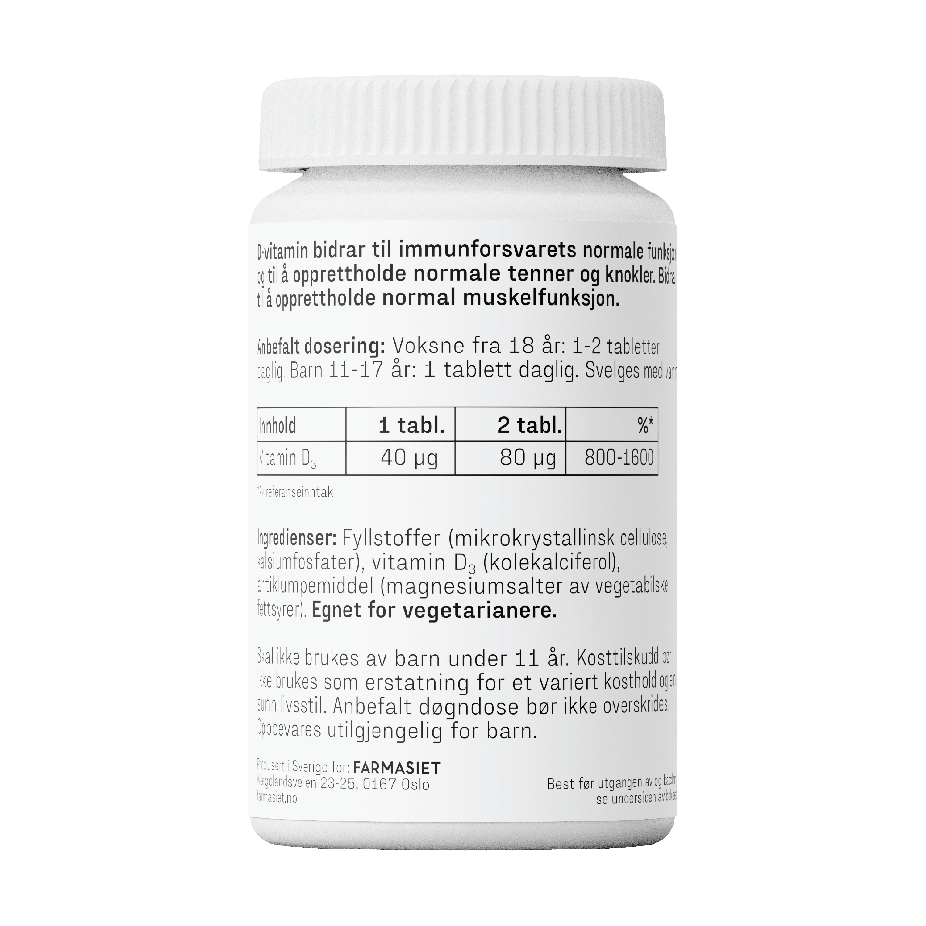 Faktisk Vitamin D3 40 µg tabletter, 100 stk.