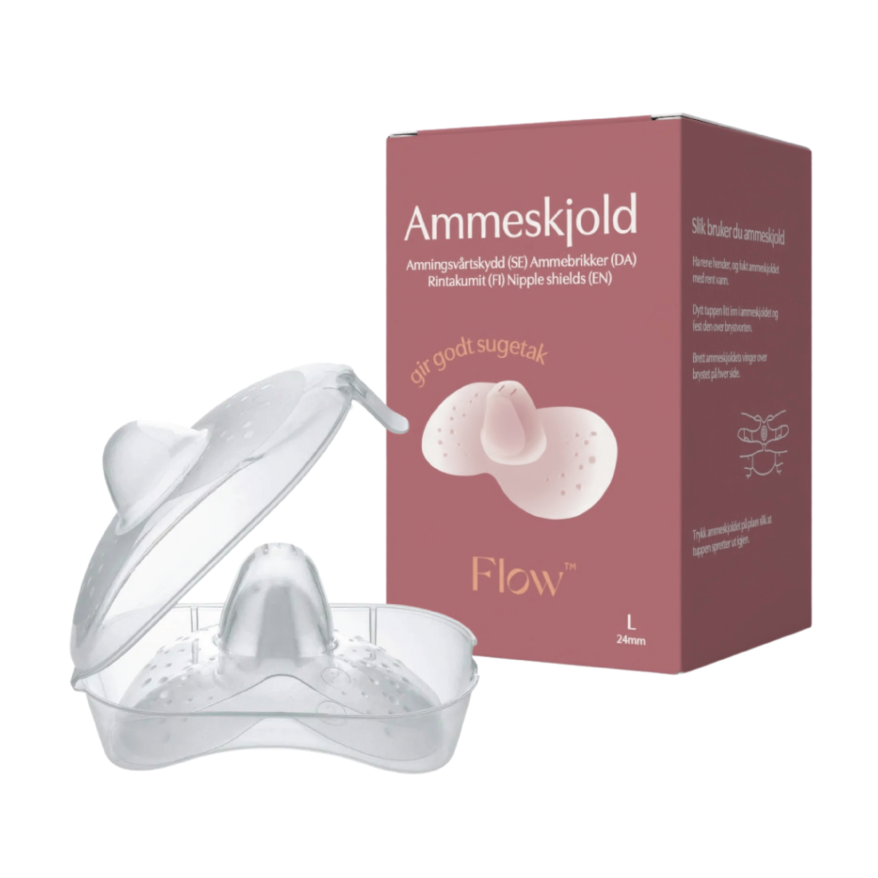 Flow Ammeskjold i silikon, Large, 1 par