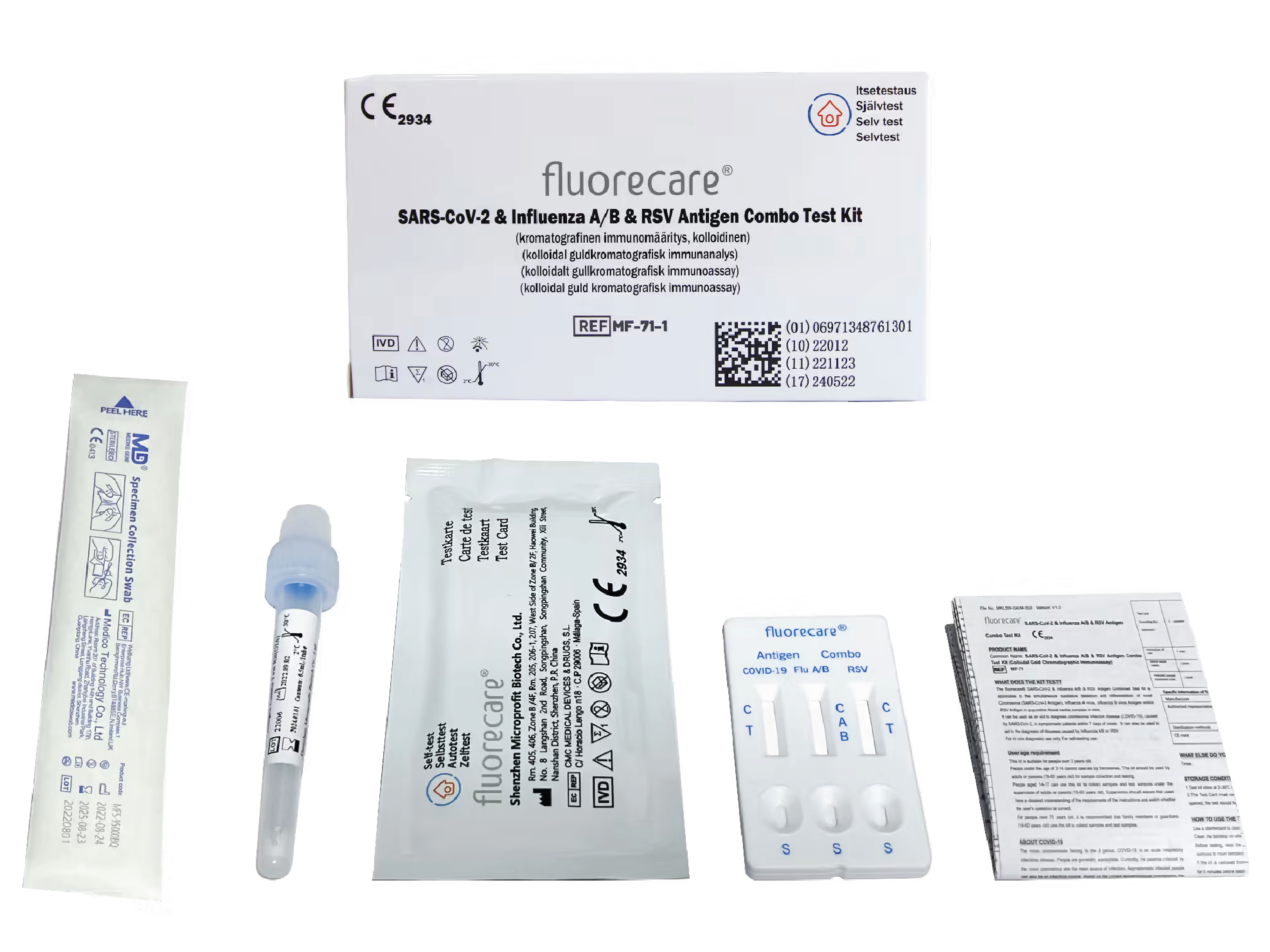 Fluorecare SARS-CoV-2 + Influensa A/B + RS-virus selvtest, 1 stk.
