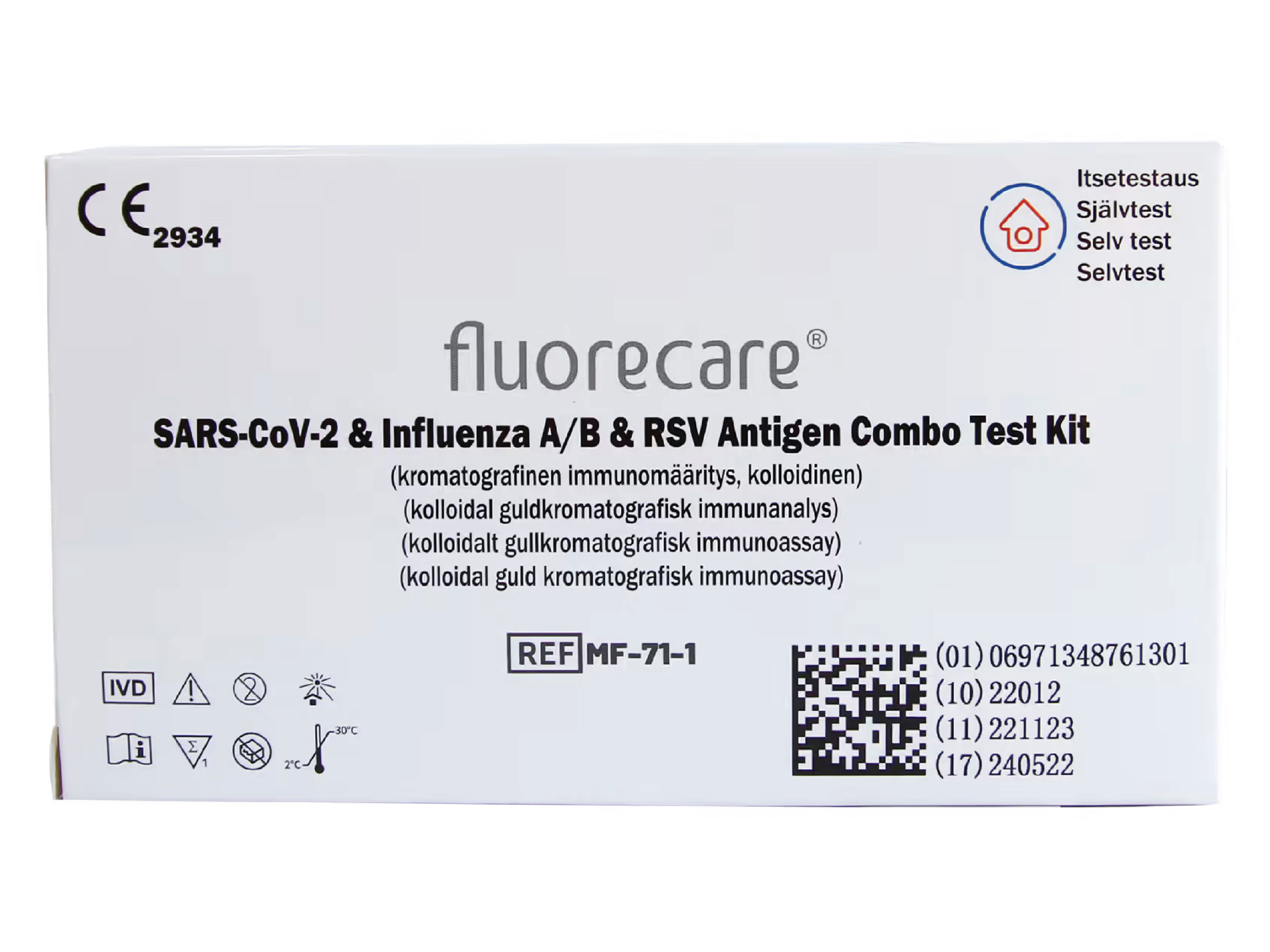 Fluorecare SARS-CoV-2 + Influensa A/B + RS-virus selvtest, 1 stk.