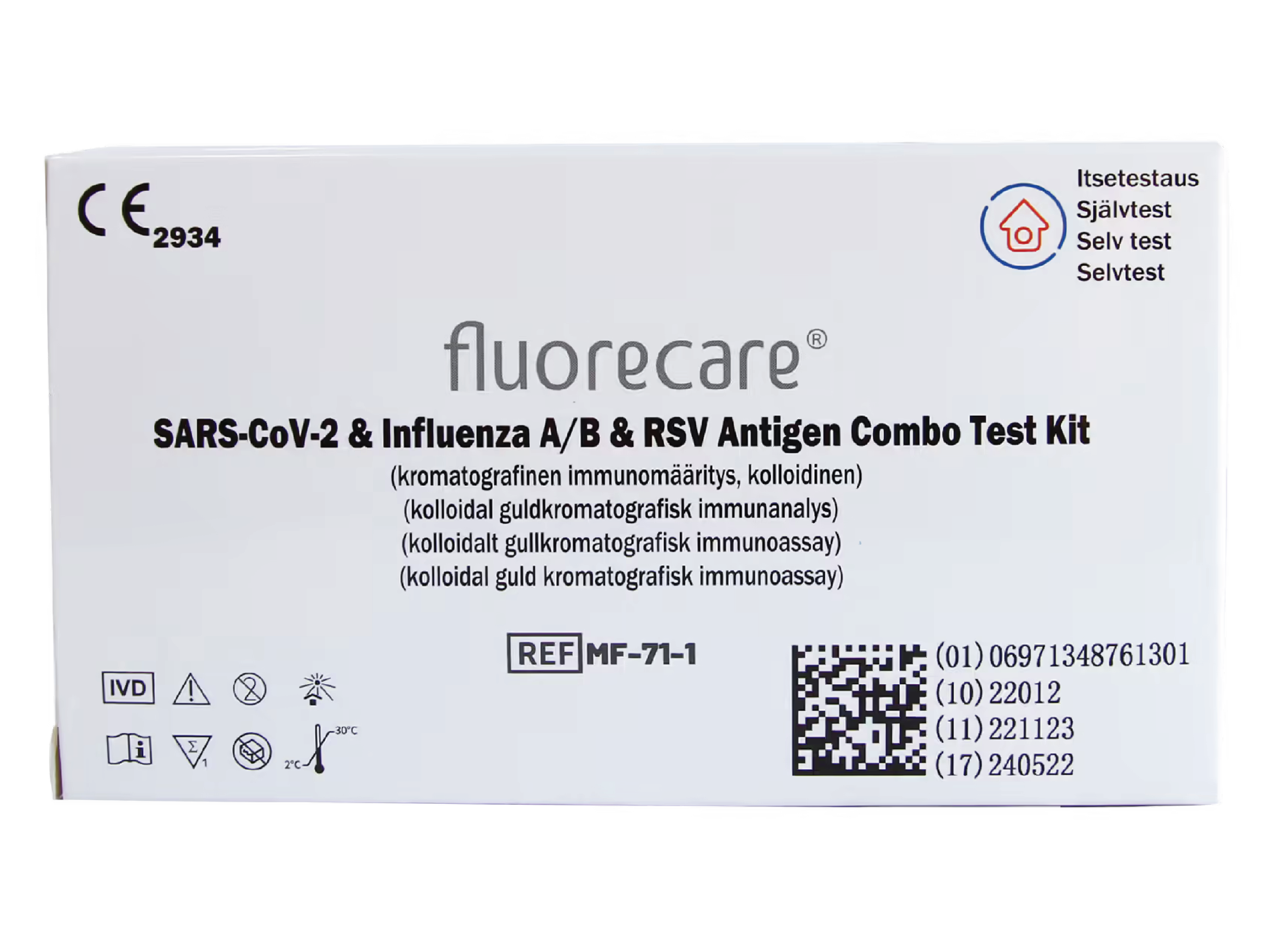 Fluorecare SARS-CoV-2 + Influensa A/B + RS-virus selvtest, 1 stk.