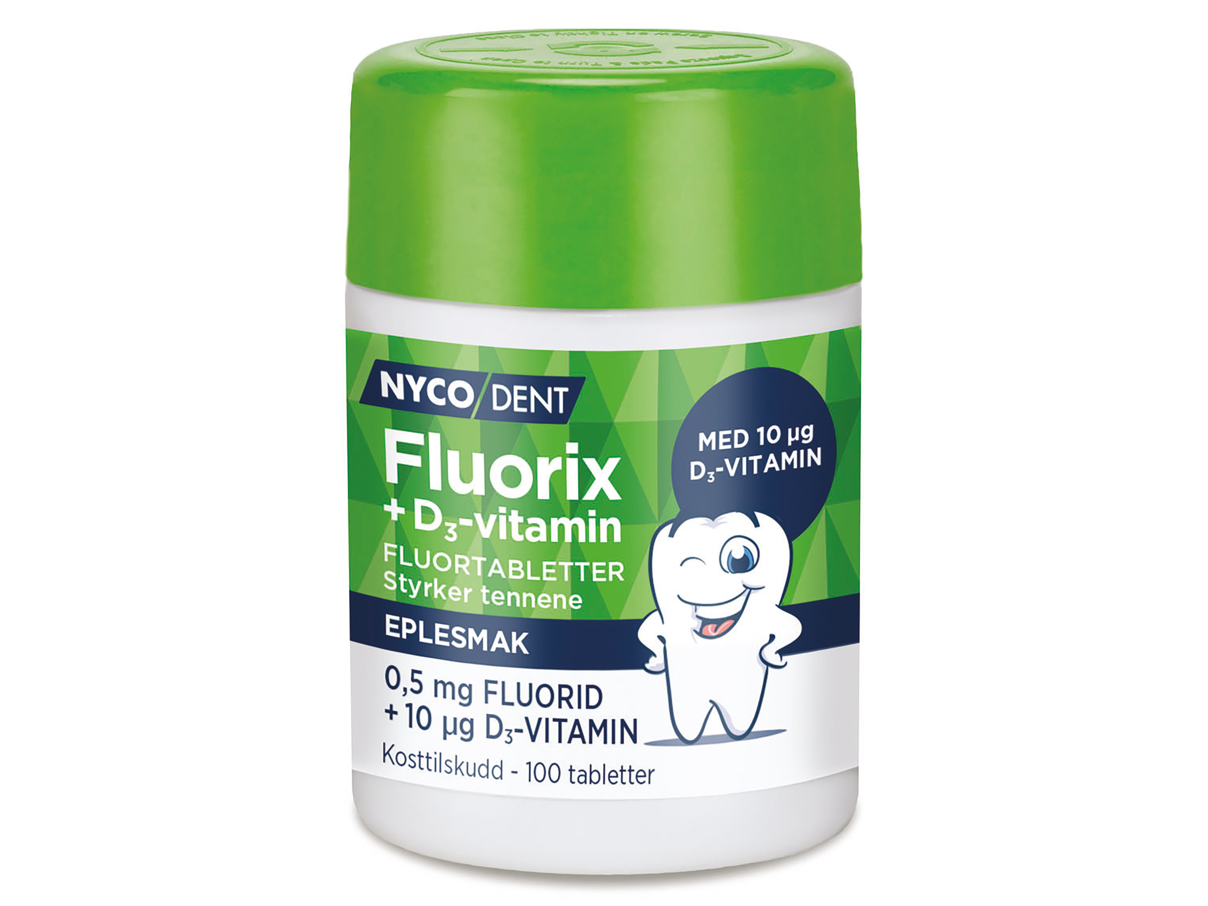 Nycodent Fluorix 0,5 mg + D-vitamin eple, 100 stk.