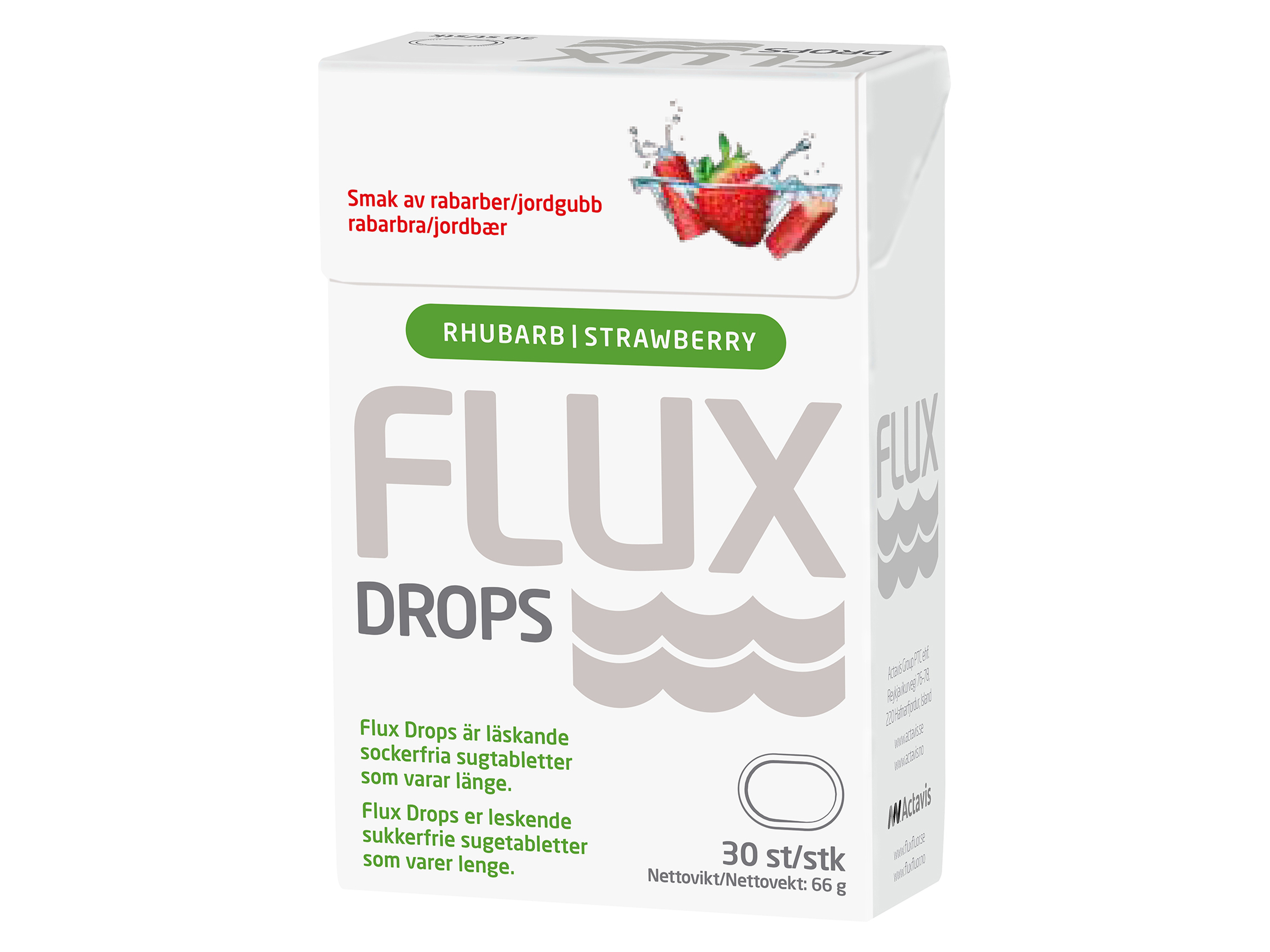Flux Drops Sugetabletter Jordb/Rabarbra, 30 stk.