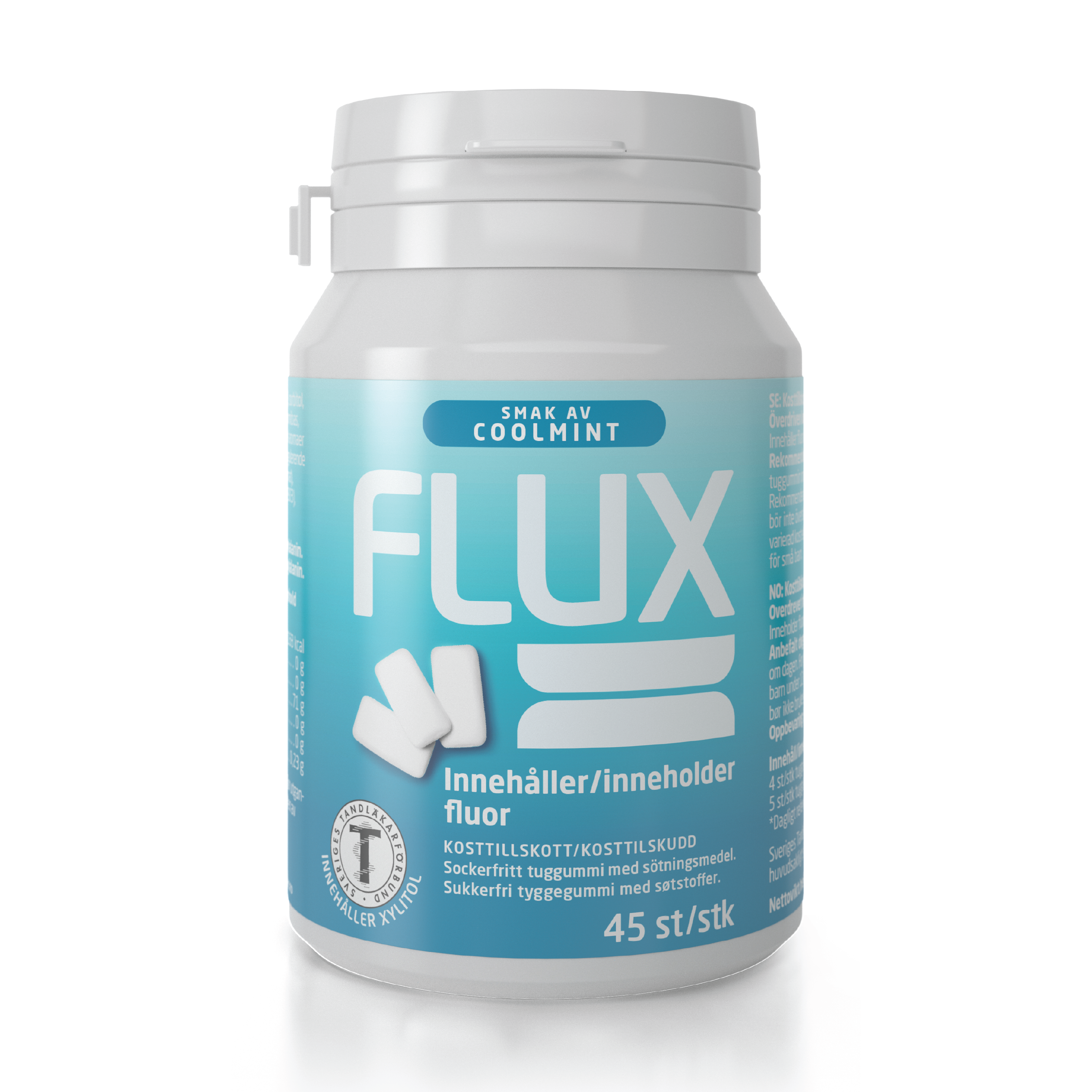 Flux Fluortyggegummi i boks, Coolmint, 45 stk.