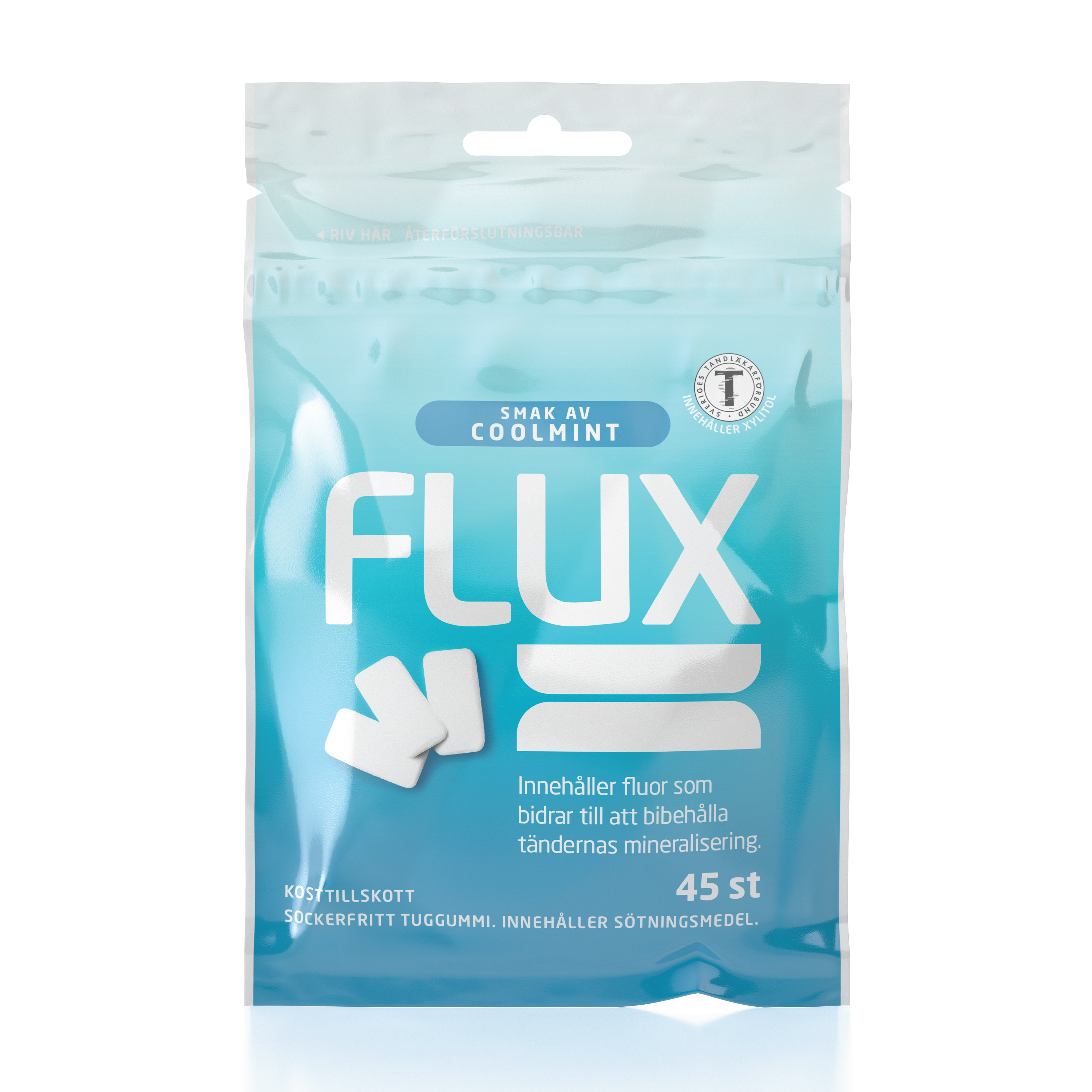 Flux Fluortyggegummi i pose, Coolmint, 45 stk.