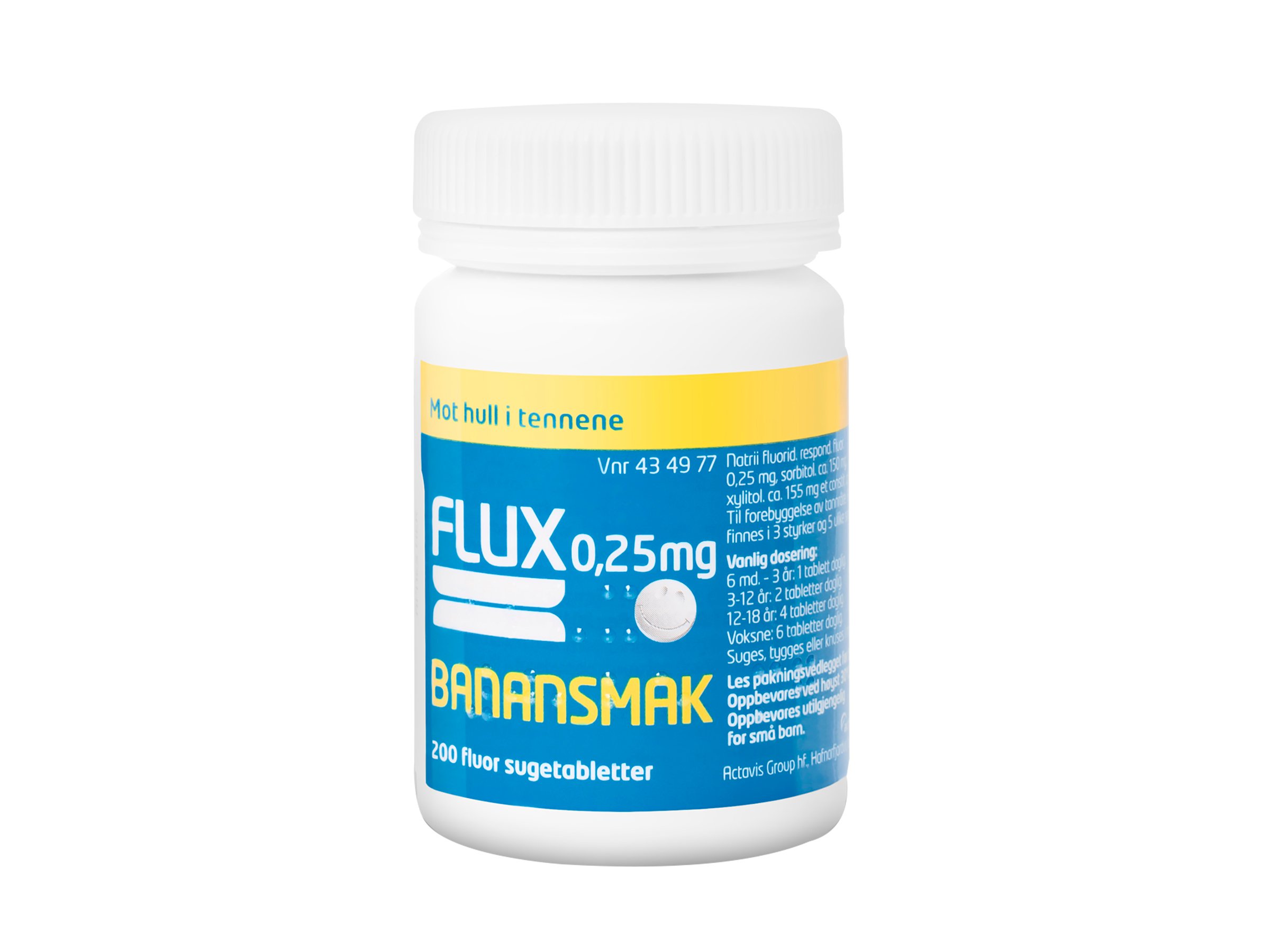 Flux Fluortabletter 0,25mg banansmak, 200 stk.