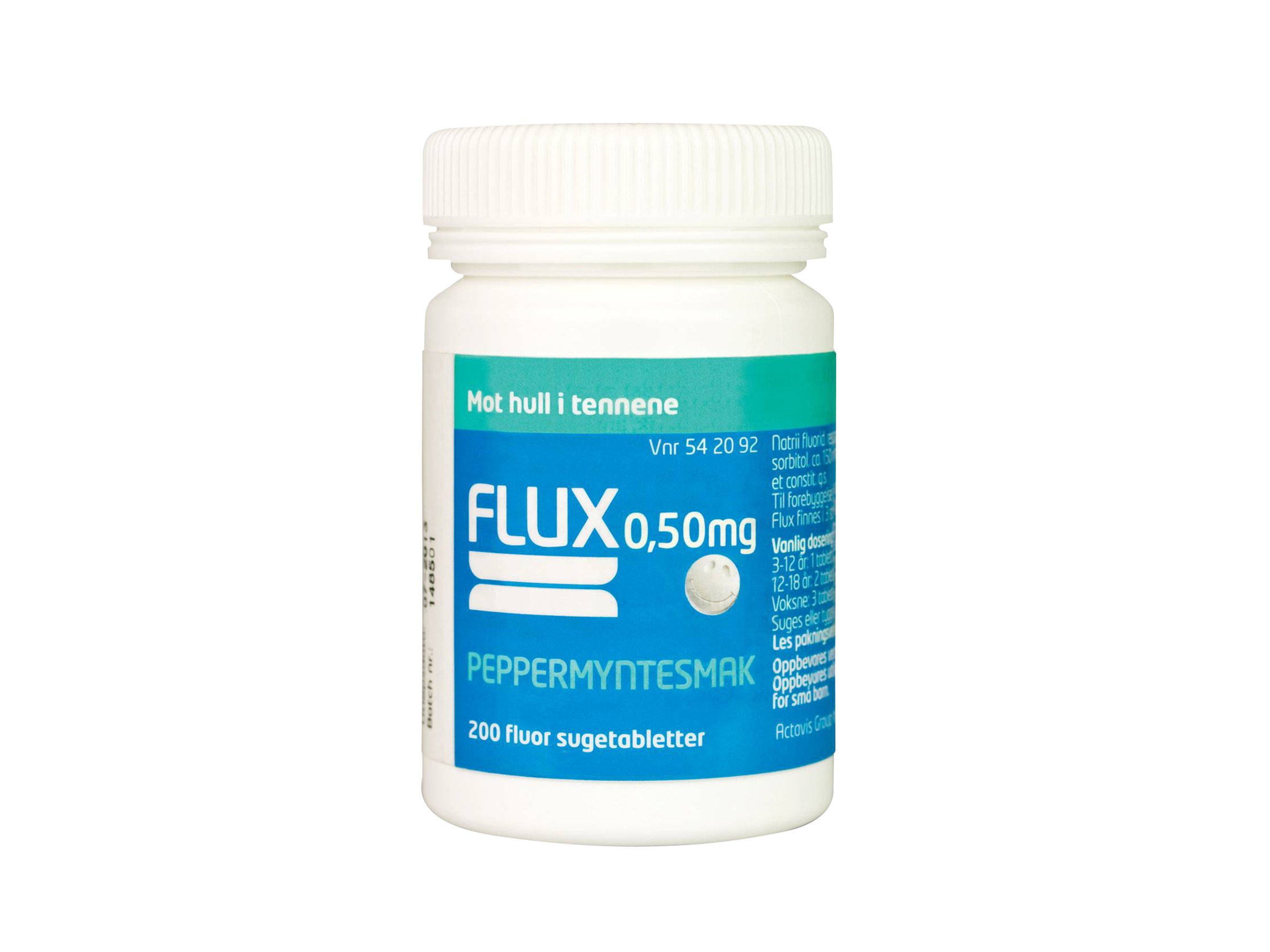 Flux Fluortabletter 0,50mg peppermyntesmak, 200 stk.