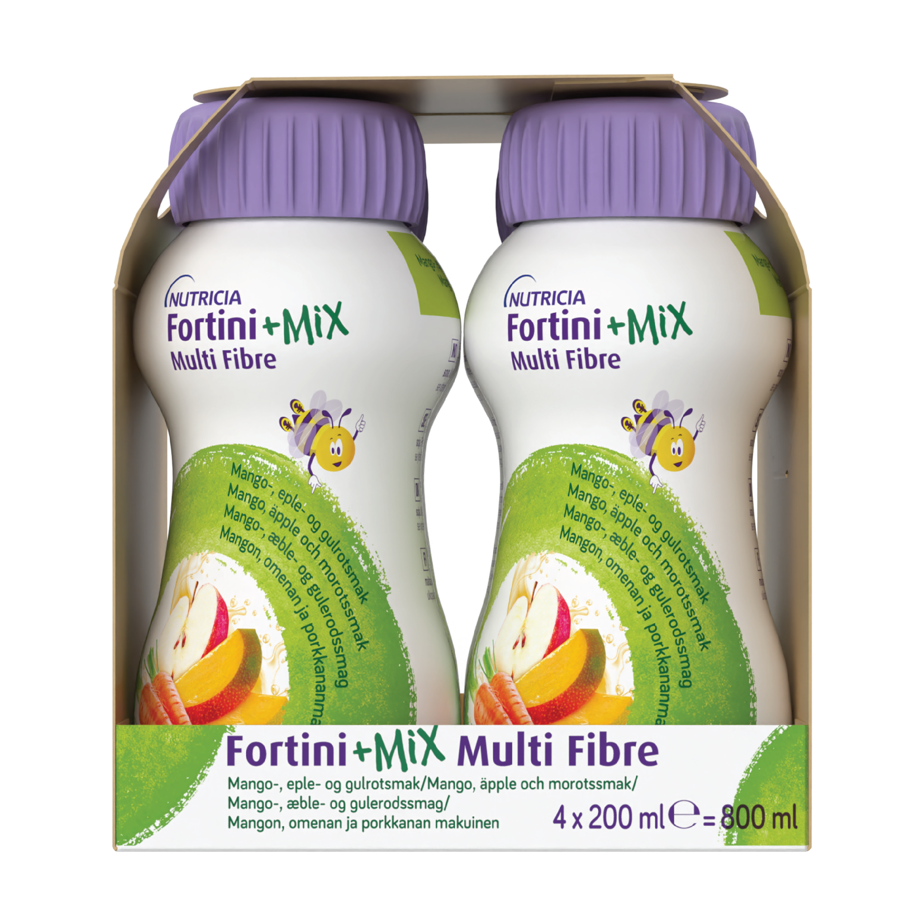 Fortini +Mix Multi Fibre Næringsdrikk, Mango/eple/gulrot, 4x200 ml
