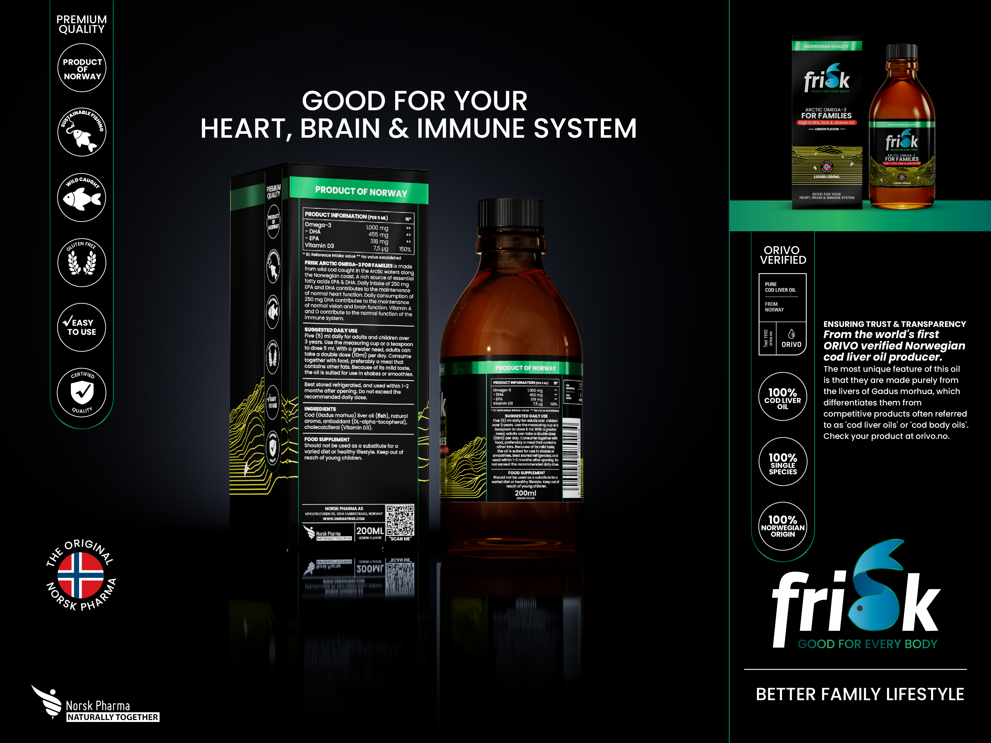 Frisk Arctic Flytende Omega-3 Familie, 200 ml