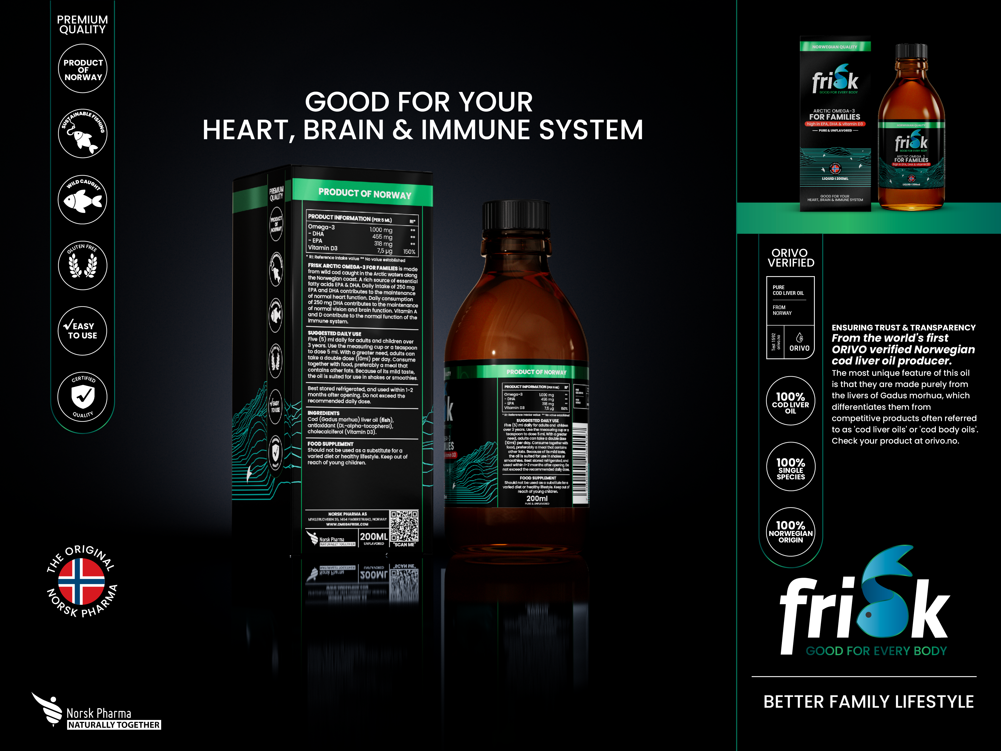 Frisk Arctic Flytende Omega-3 Familie, 200 ml