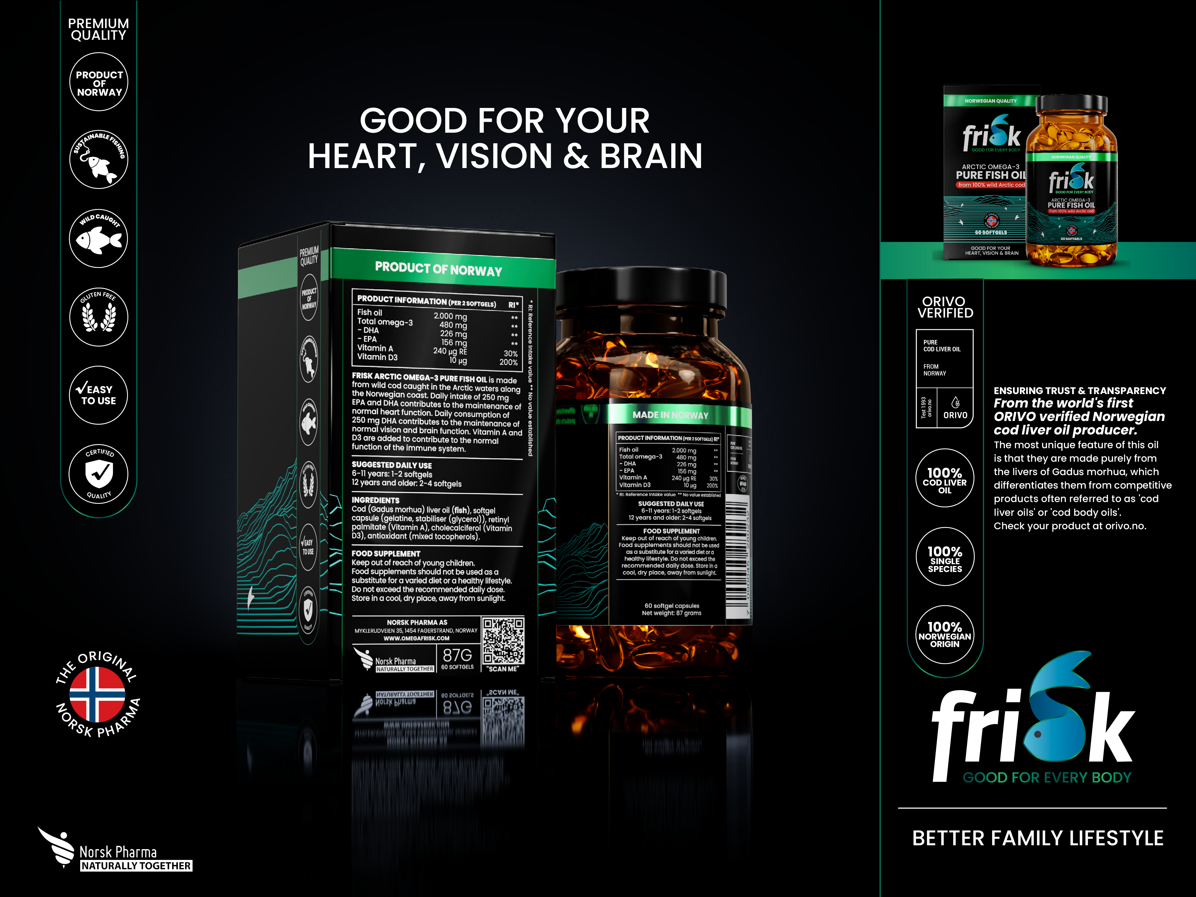 Frisk Arctic Omega-3 Ren fiskeolje, 60 stk.