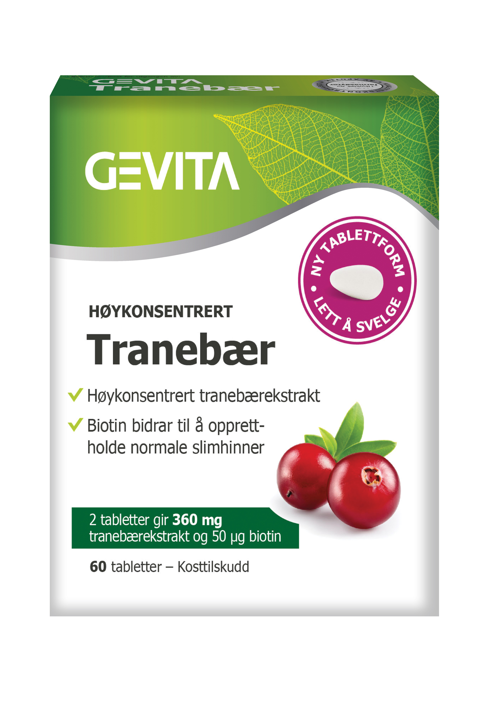 Gevita tranebær høykonsentrert, 60 tabletter