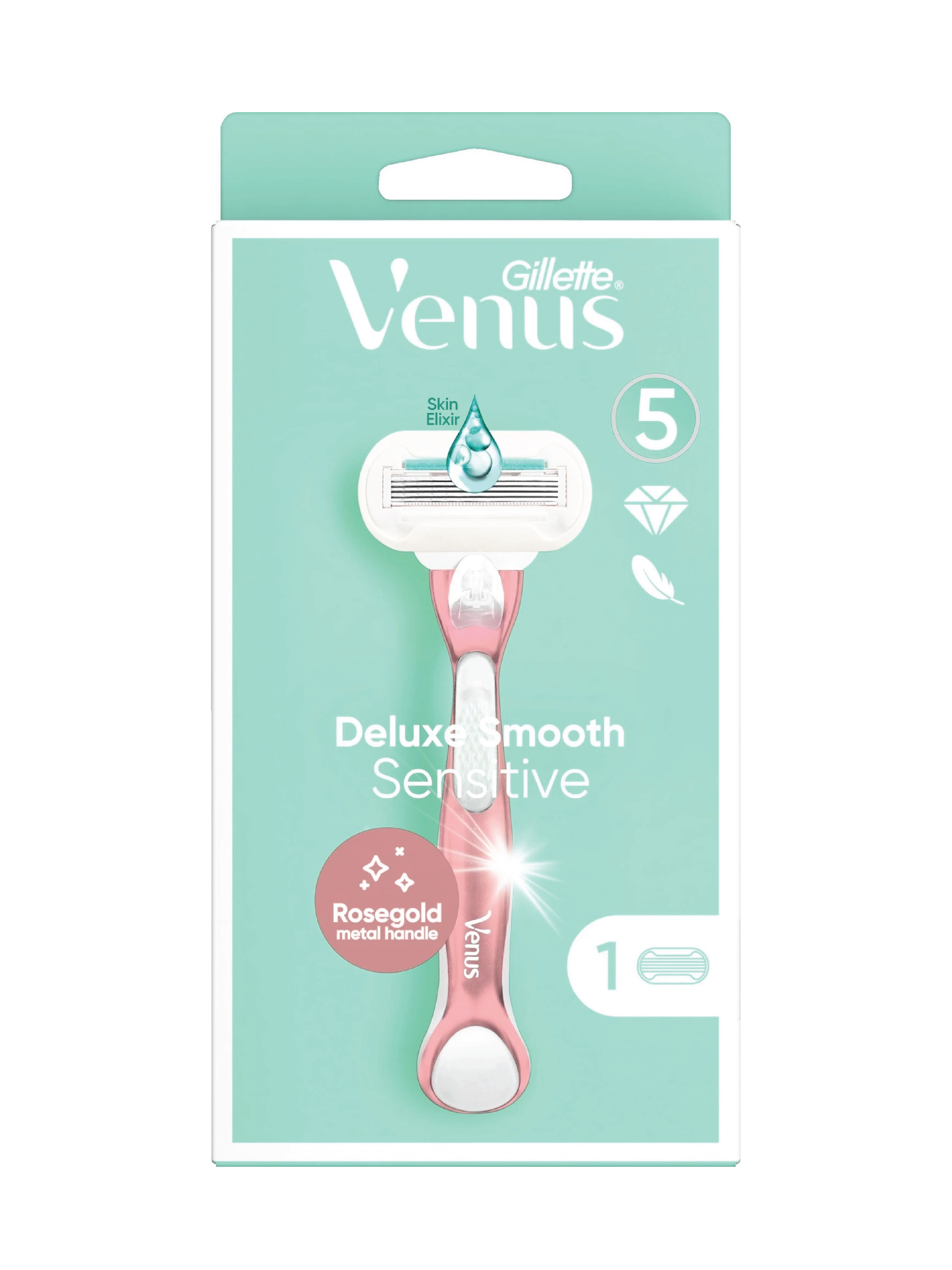 Gillette Venus Deluxe Smooth Sensitive Barberhøvel, Rosegull/hvit, 1 stk.