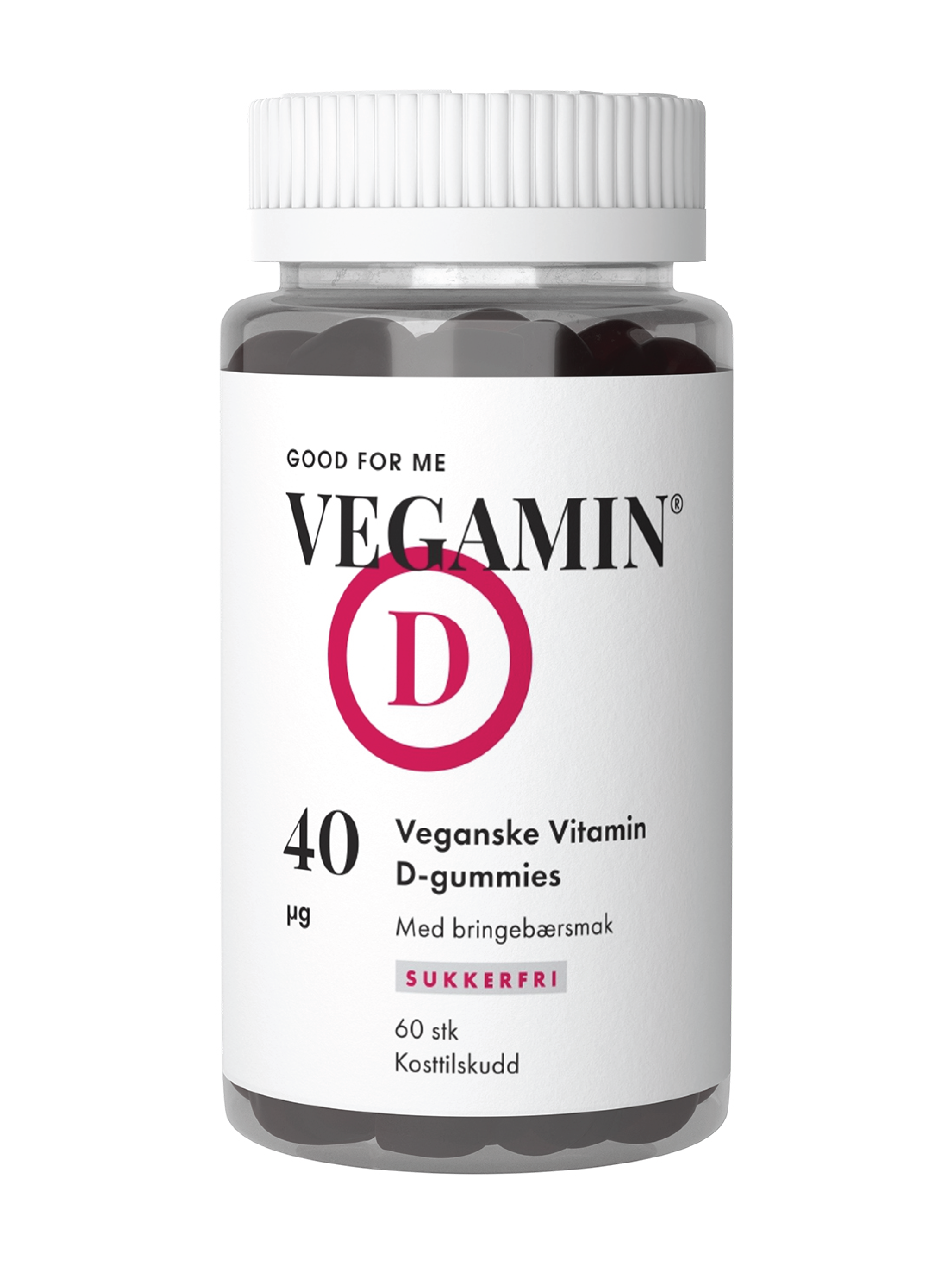 Good For Me Vegamin D Vitamin D-gummies, Bringebær, 60 stk.