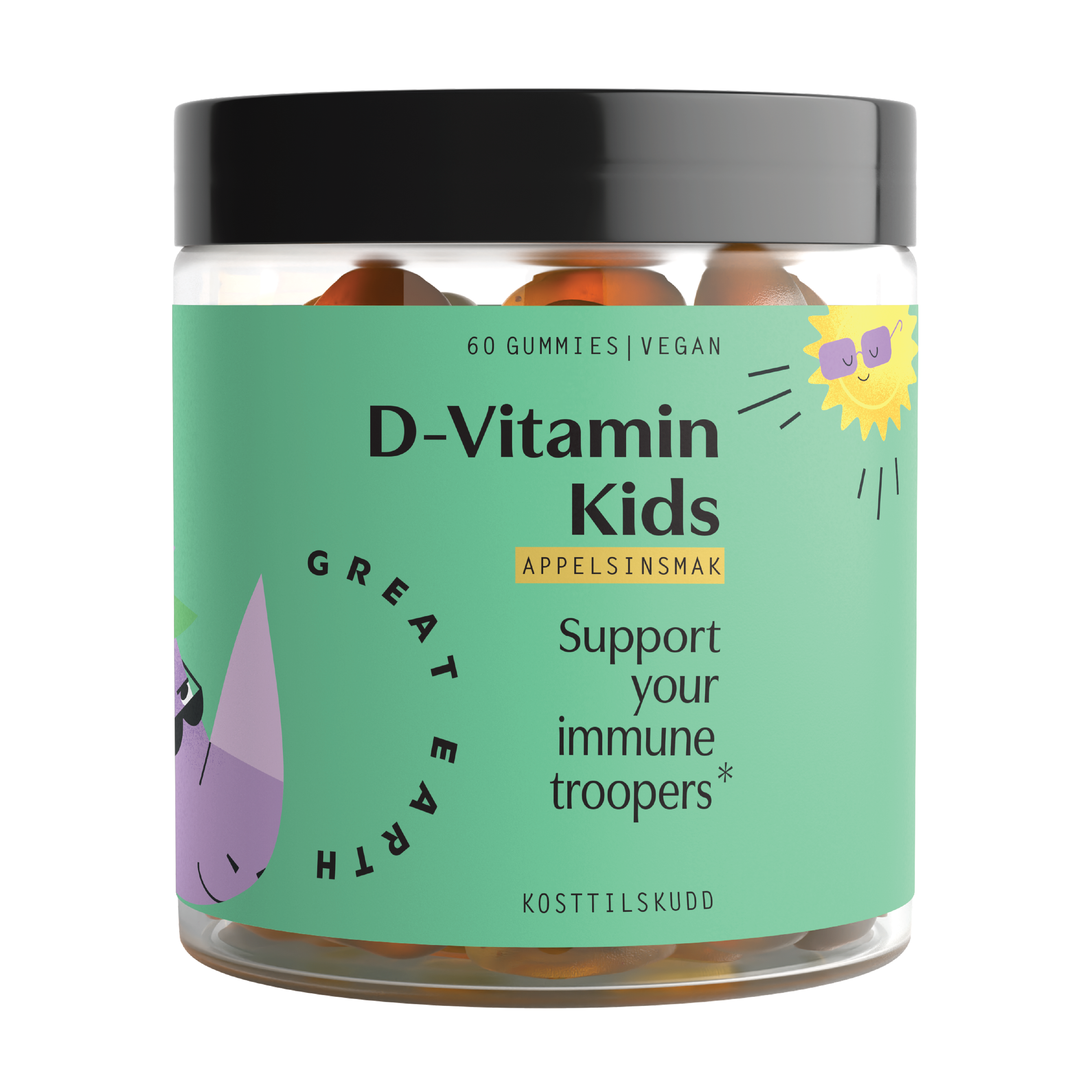 Great Earth D-Vitamin Kids gummies, Appelsin, 60 stk.