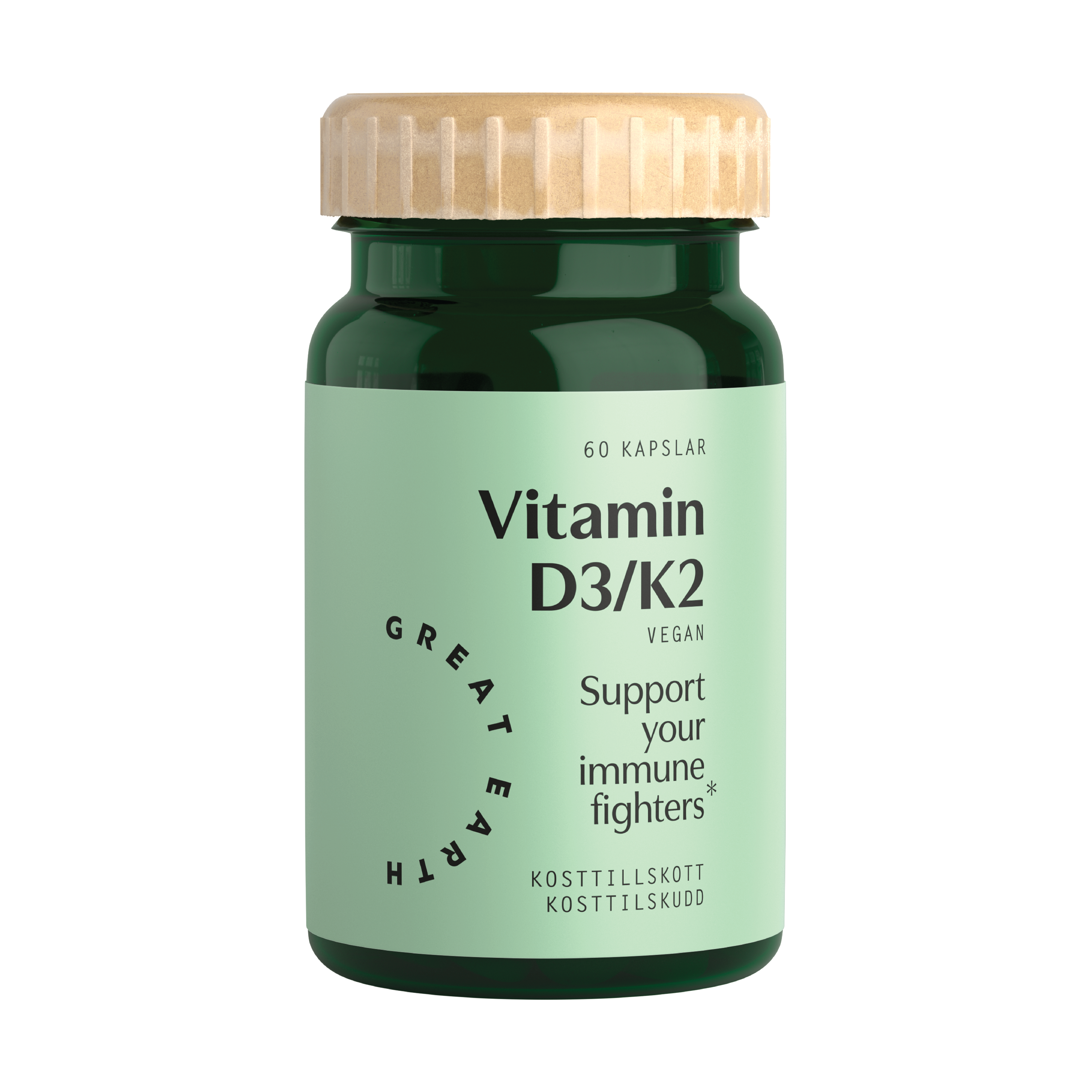 Great Earth Vitamin D3/K2 kapsler, 60 stk.