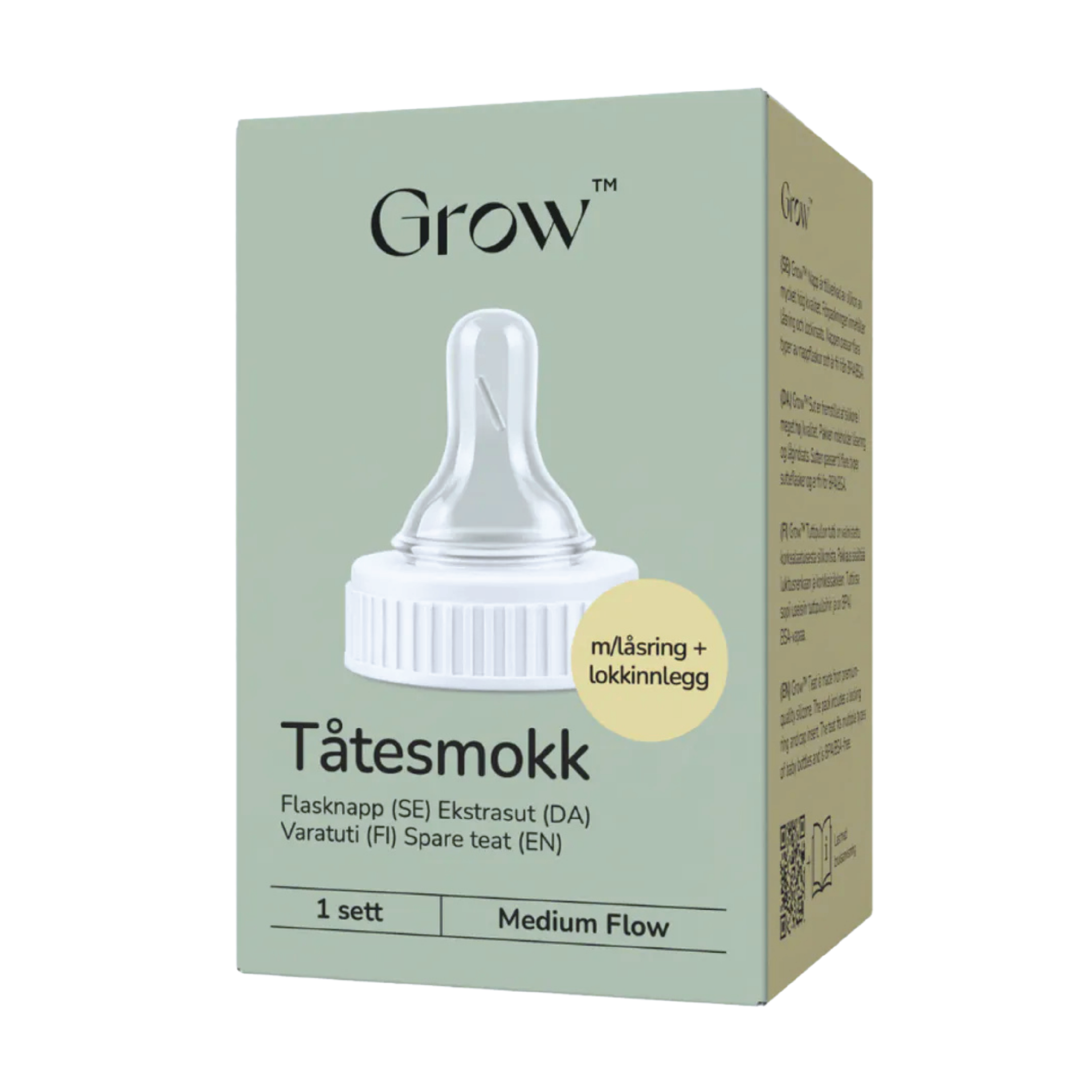 GROW Tåtesmokk m/låsring og lokkinnlegg, medium flow, 1 sett