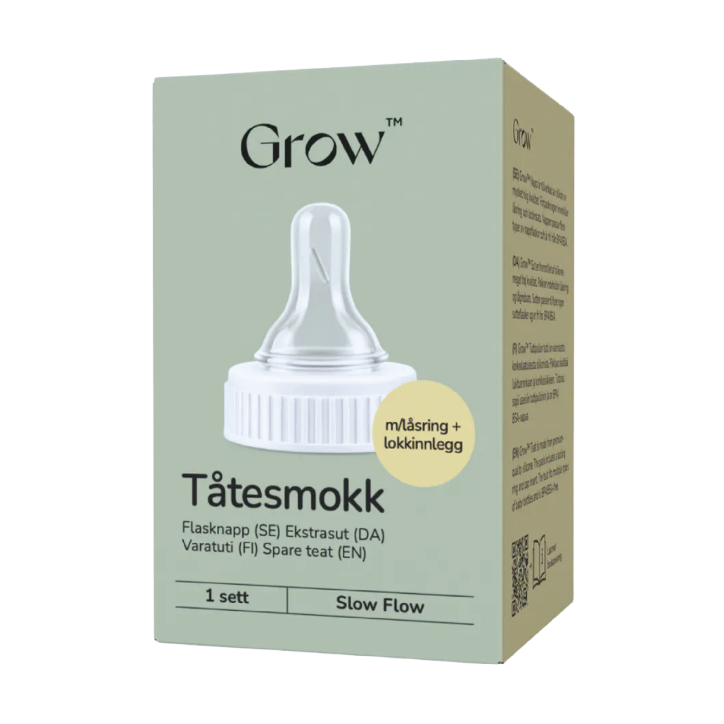 GROW Tåtesmokk m/låsring og lokkinnlegg, slow flow, 1 stk.