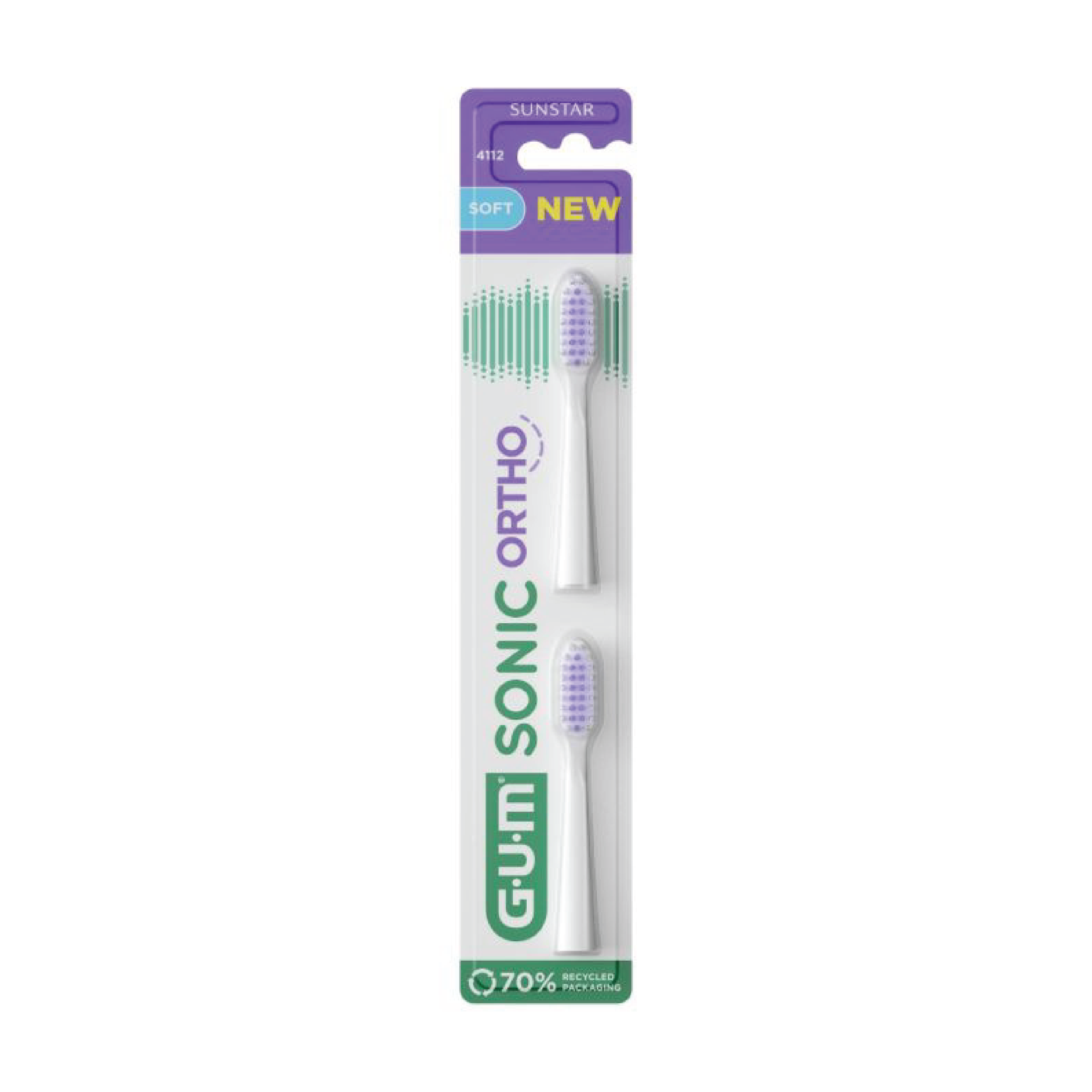 Gum Sonic Ortho Børsthode Soft, Sort, 2 stk.