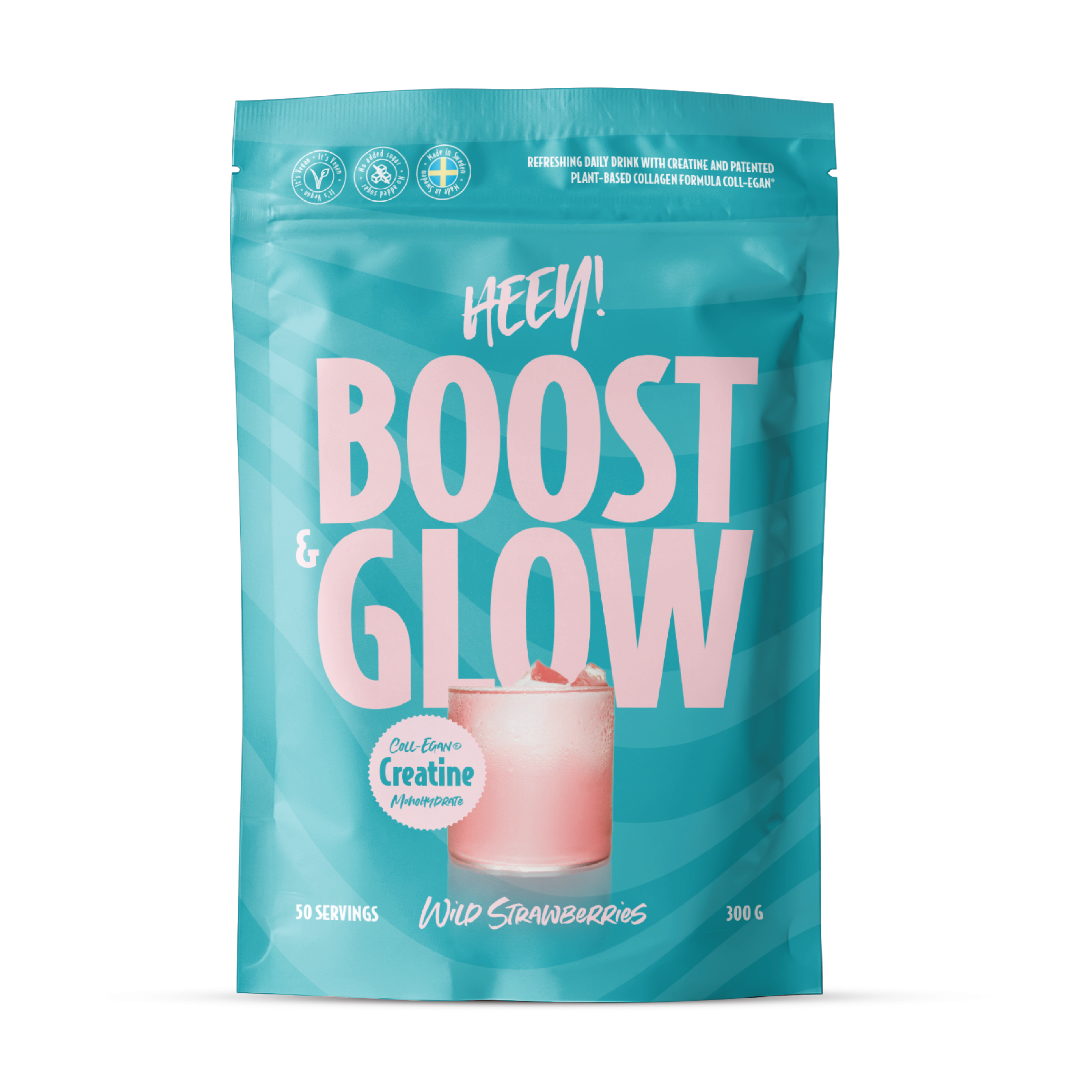 Heey! Boost & Glow Creatine+ Collegan, Wild Strawberries, 300 g