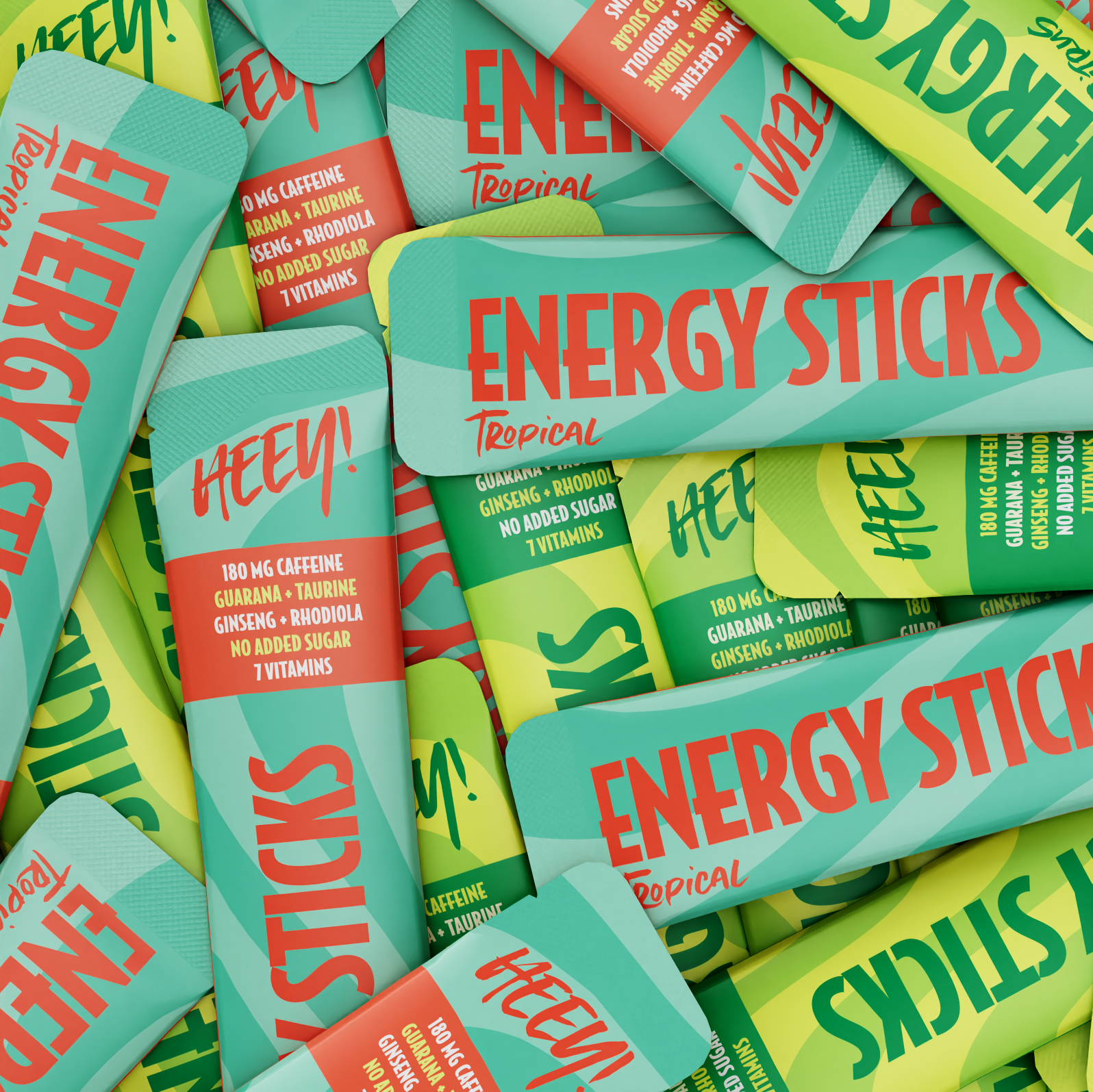 Heey! Energy Sticks Koffein + Guarana, Tropisk, 30 stk.