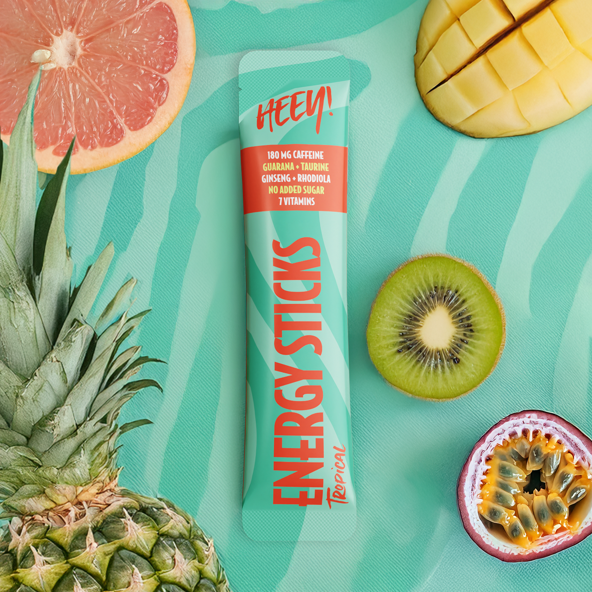 Heey! Energy Sticks Koffein + Guarana, Tropisk, 30 stk.